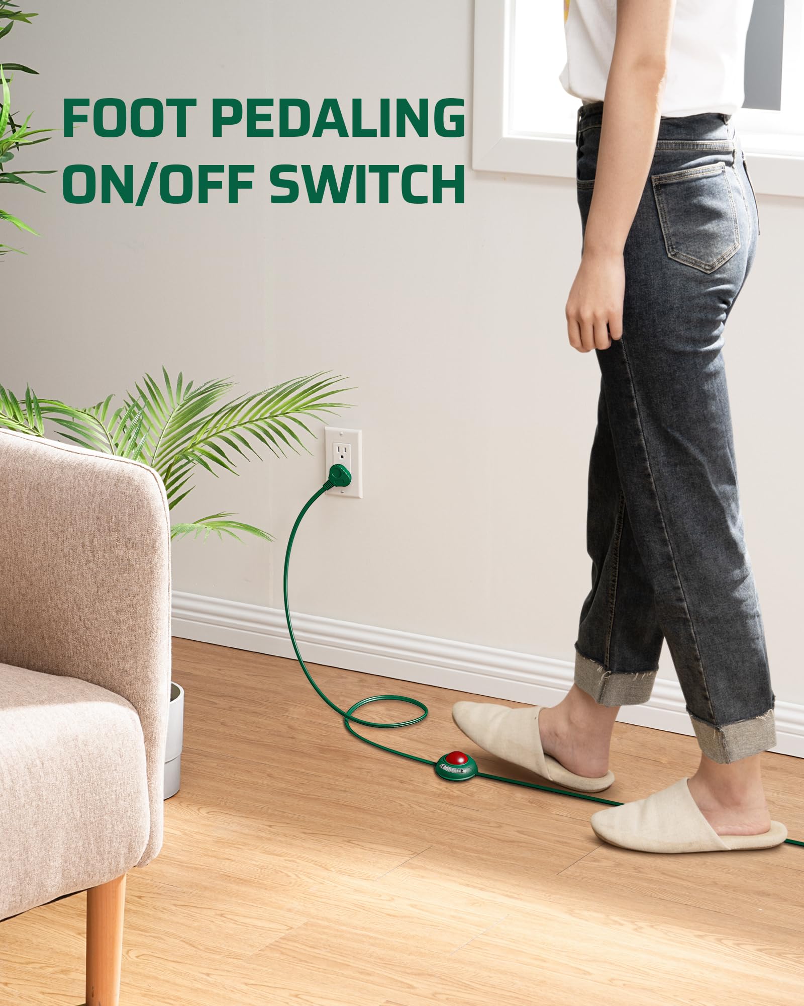 Foto 7 | Cable De Extensión Dewenwils De 12 Pies Con Interruptor De Pie, 3 Enchufes, Verde - Venta Internacional.
