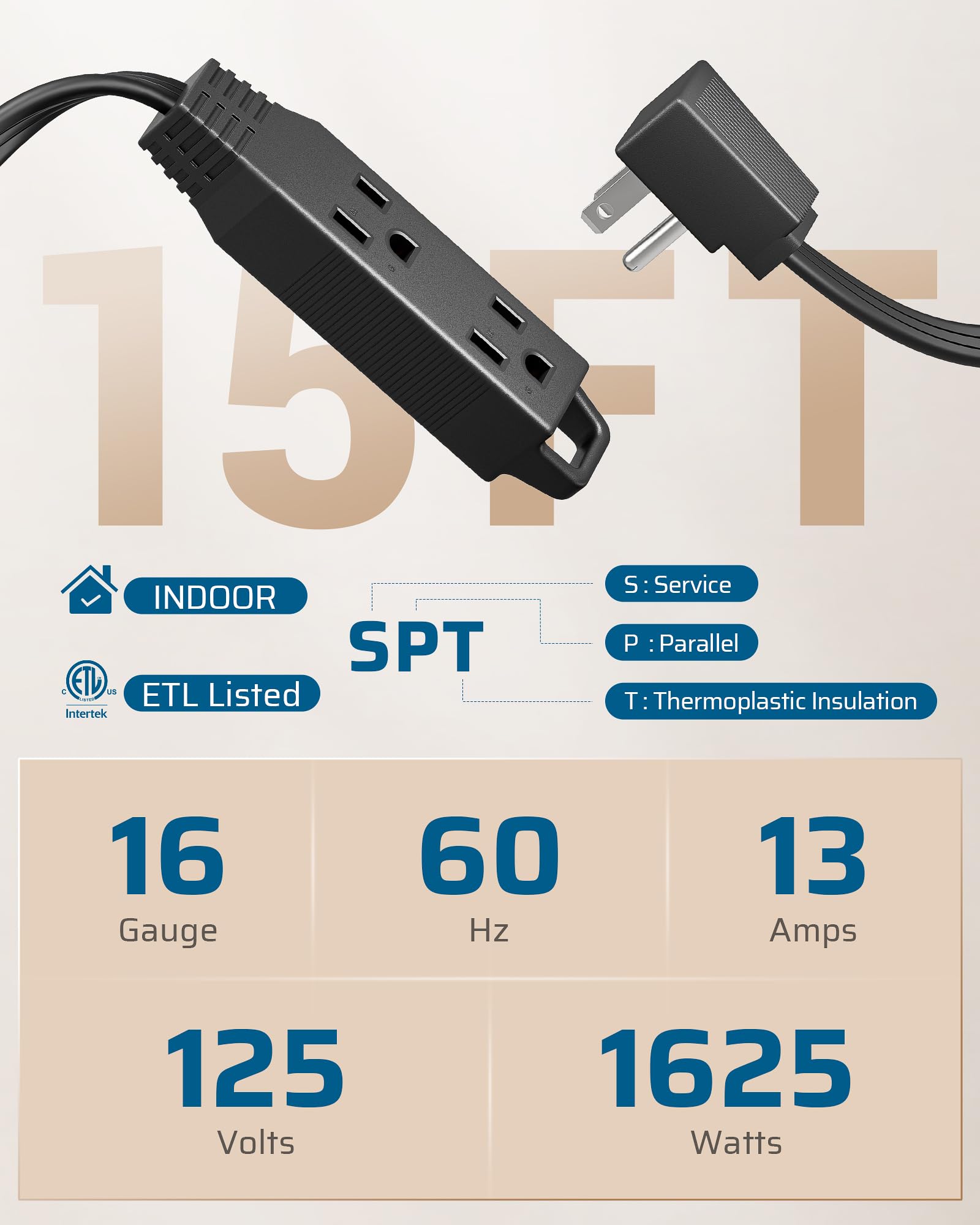 Foto 3 pulgar | Cable De Extensión Dewenwils, Conector Plano De 15 Pies, 13 A/125 V/1625 W, Negro - Venta Internacional.