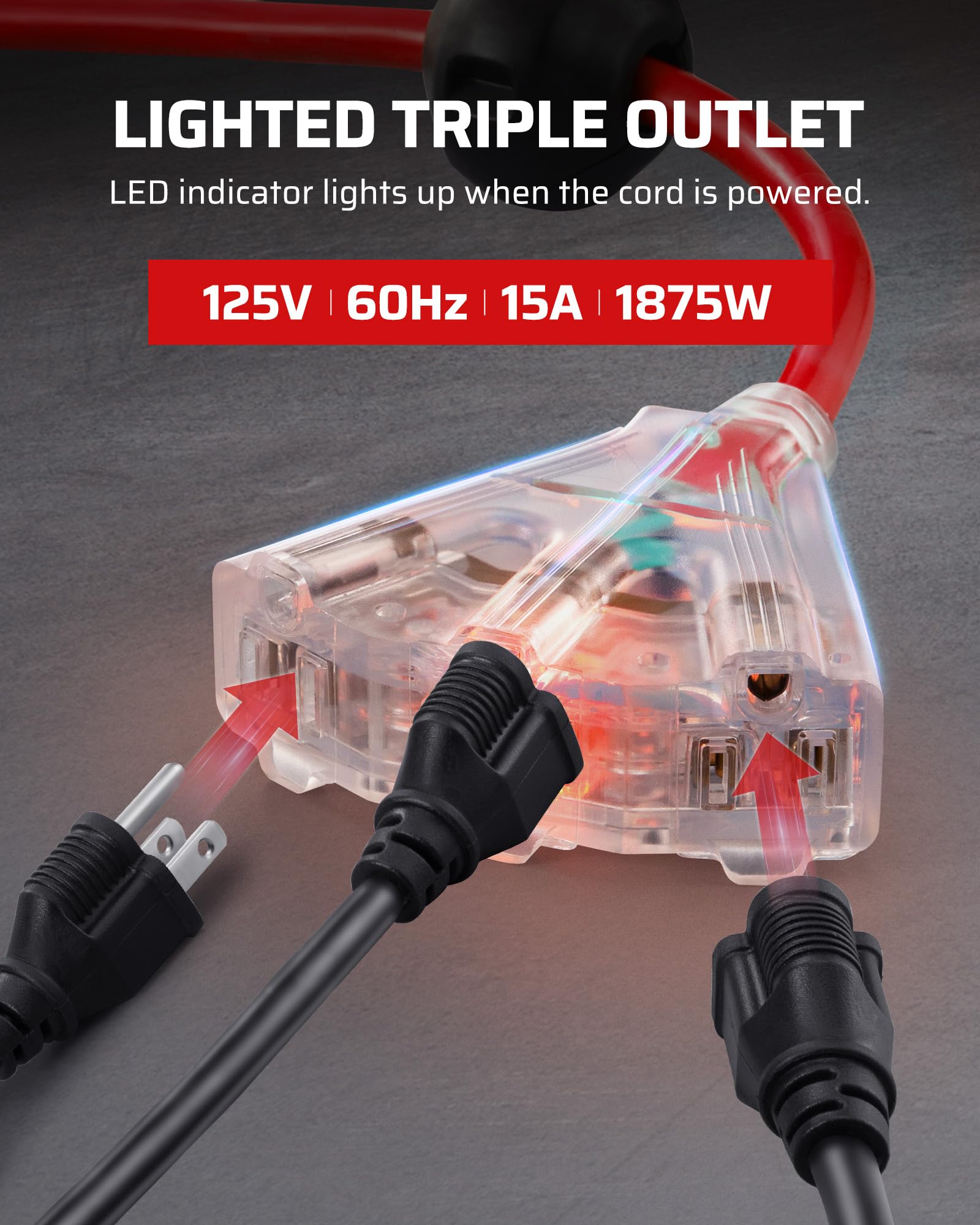 Foto 7 pulgar | Carrete De Cable De Extensión Dewenwils De 60 Pies, 12 Awg/3c Sjtow Con 3 Salidas - Venta Internacional.