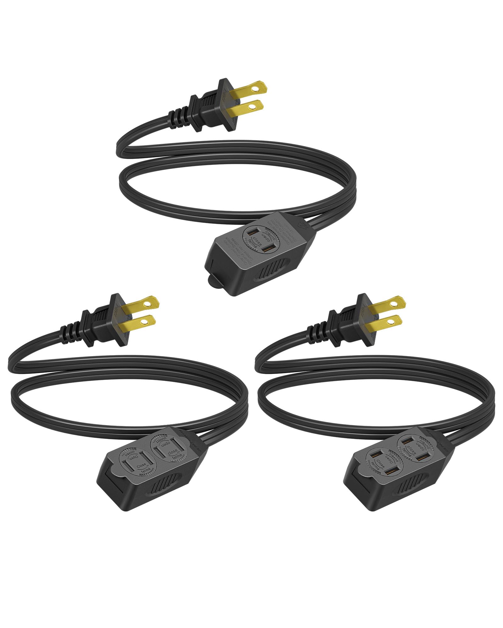 Cable De Extensión Dewenwils, Regleta De Alimentación De 3 Salidas, 3 Pies, 16 Awg, Negro - Venta Internacional.