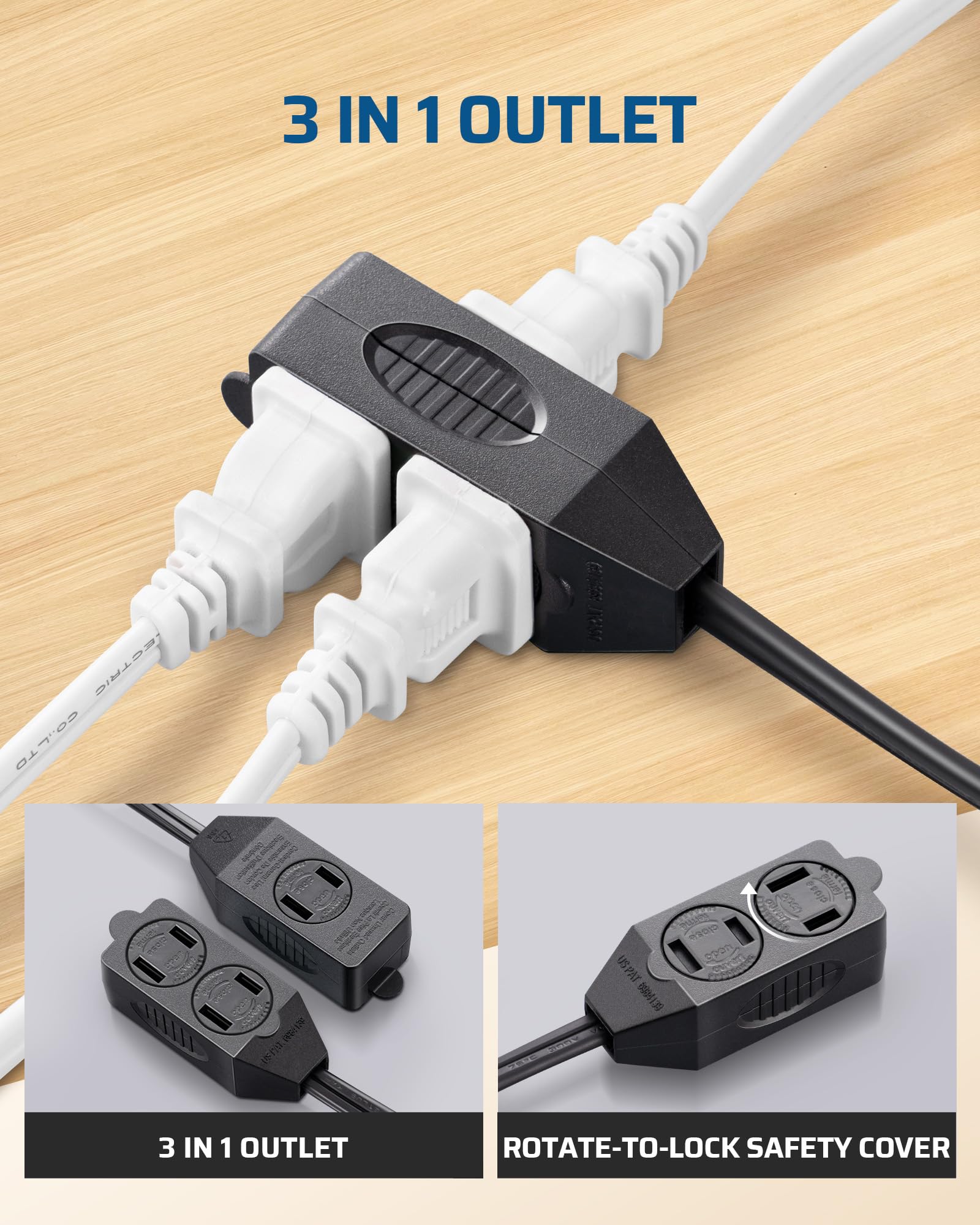 Foto 4 | Cable De Extensión Dewenwils, Regleta De Alimentación De 3 Salidas, 3 Pies, 16 Awg, Negro - Venta Internacional.
