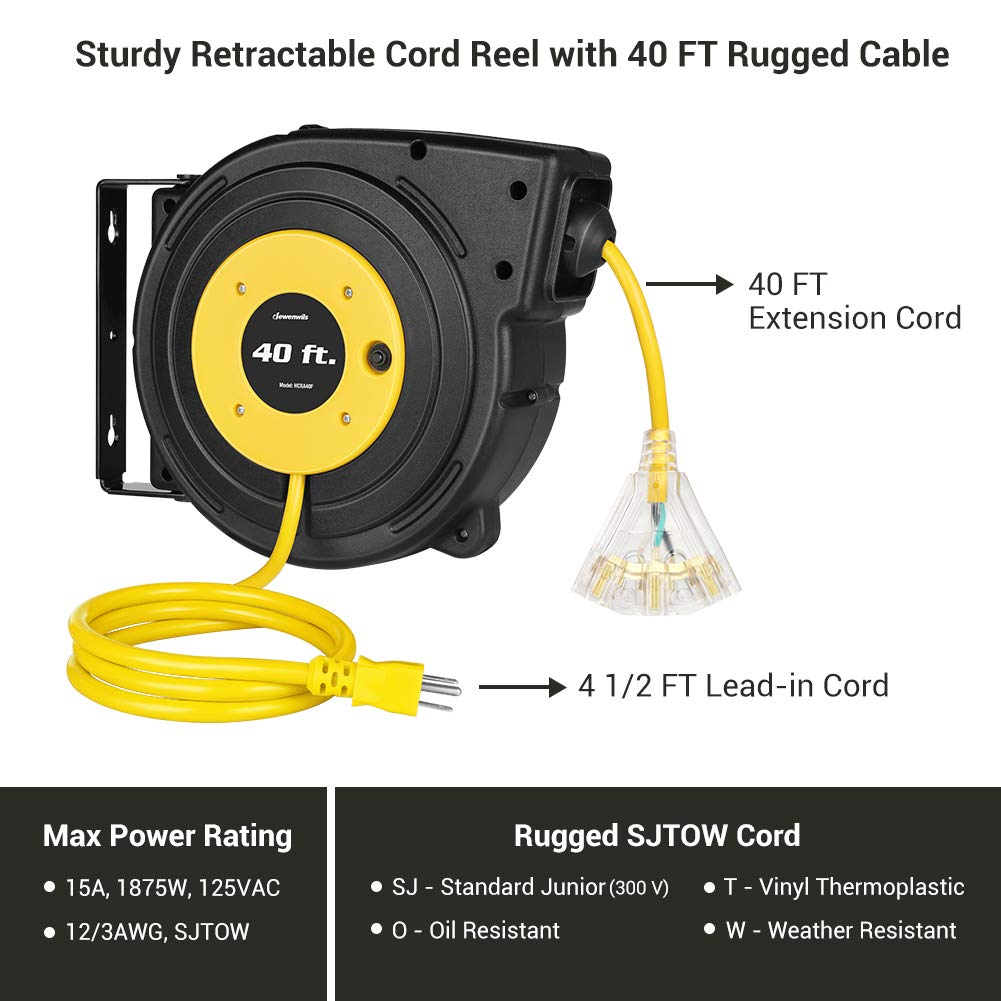 Foto 2 | Carrete De Cable De Extensión Retráctil Dewenwils De 40 Pies Y 15 A Con Certificación Ul - Venta Internacional.