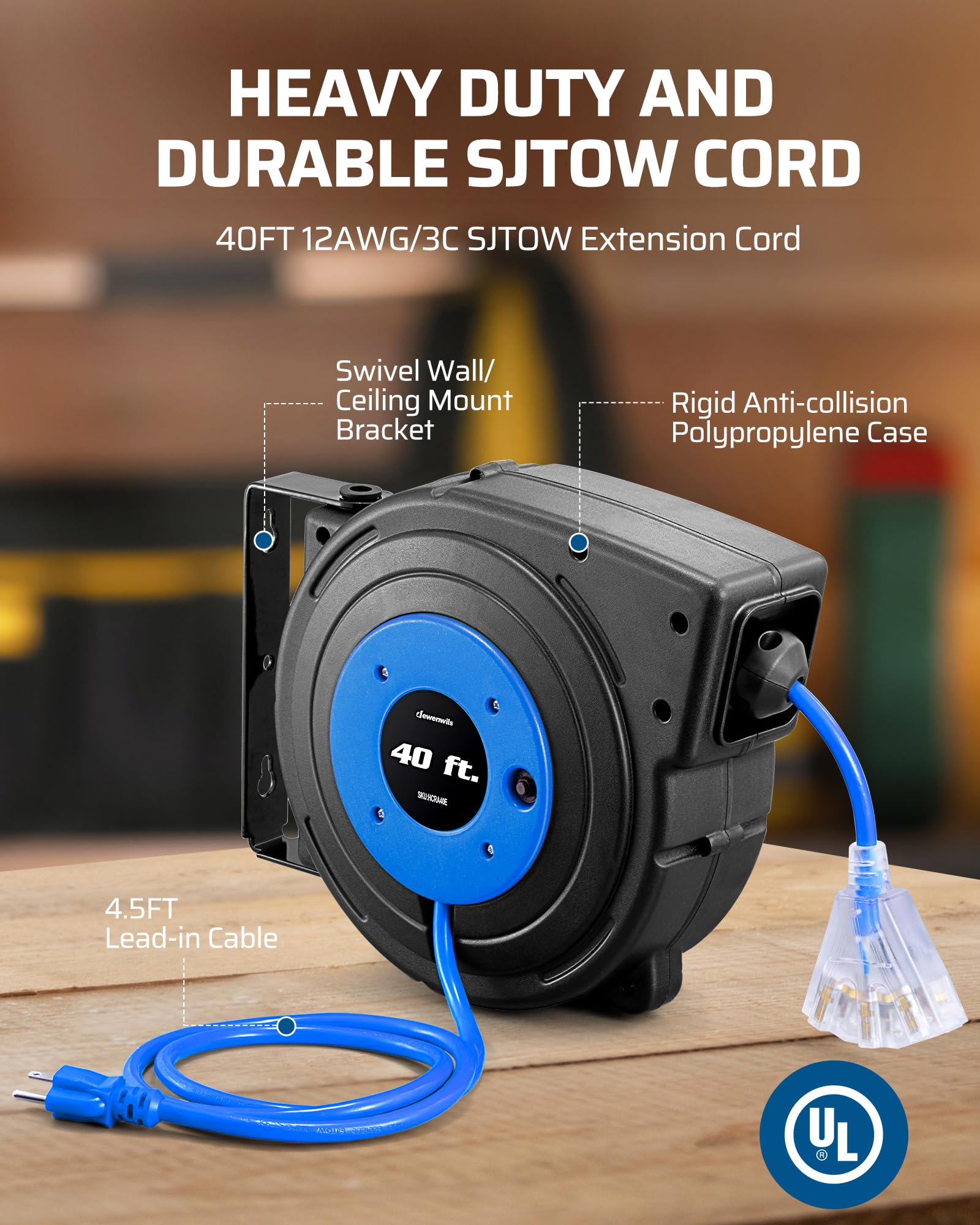 Foto 6 | Carrete De Cable De Extensión Retráctil Dewenwils 40 Pies 12 Awg/3c Sjtow - Venta Internacional.