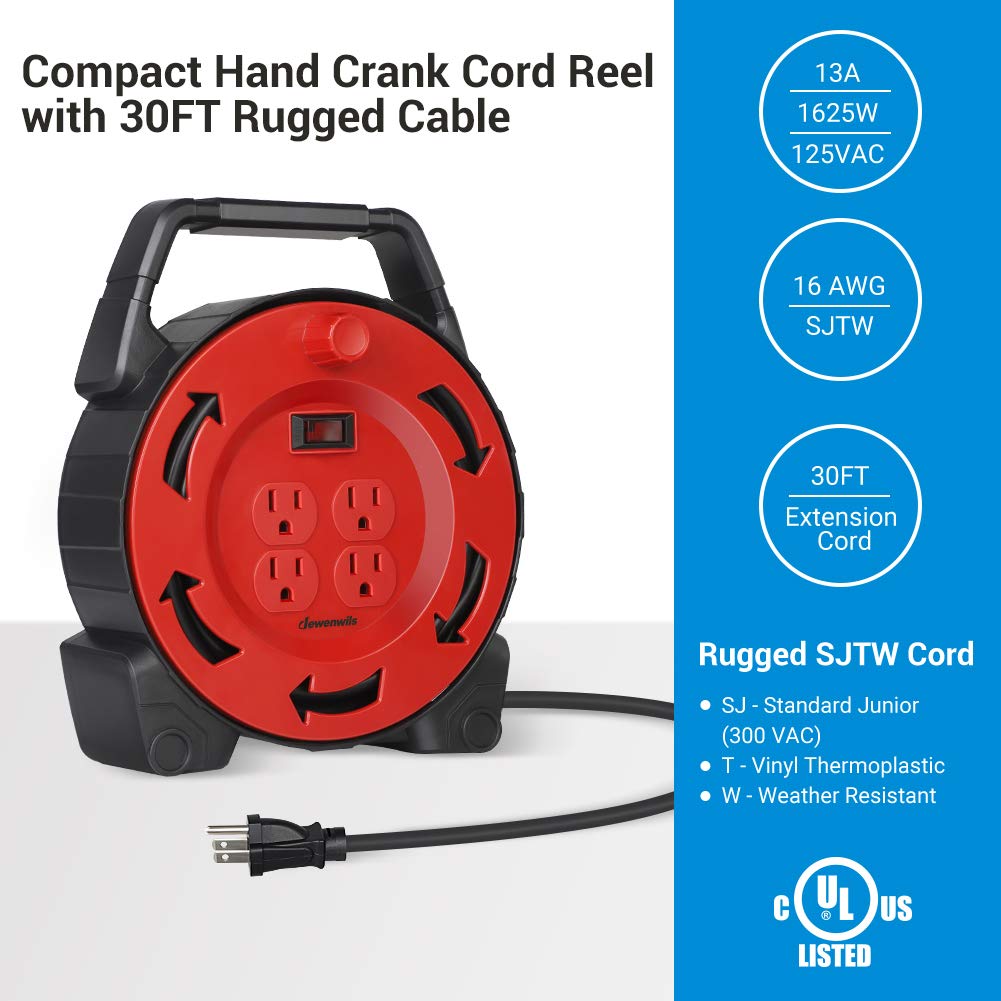Foto 2 | Carrete De Cable De Extensión Dewenwils Con Cable De Alimentación De 30 Pies Y 4 Enchufes - Venta Internacional.