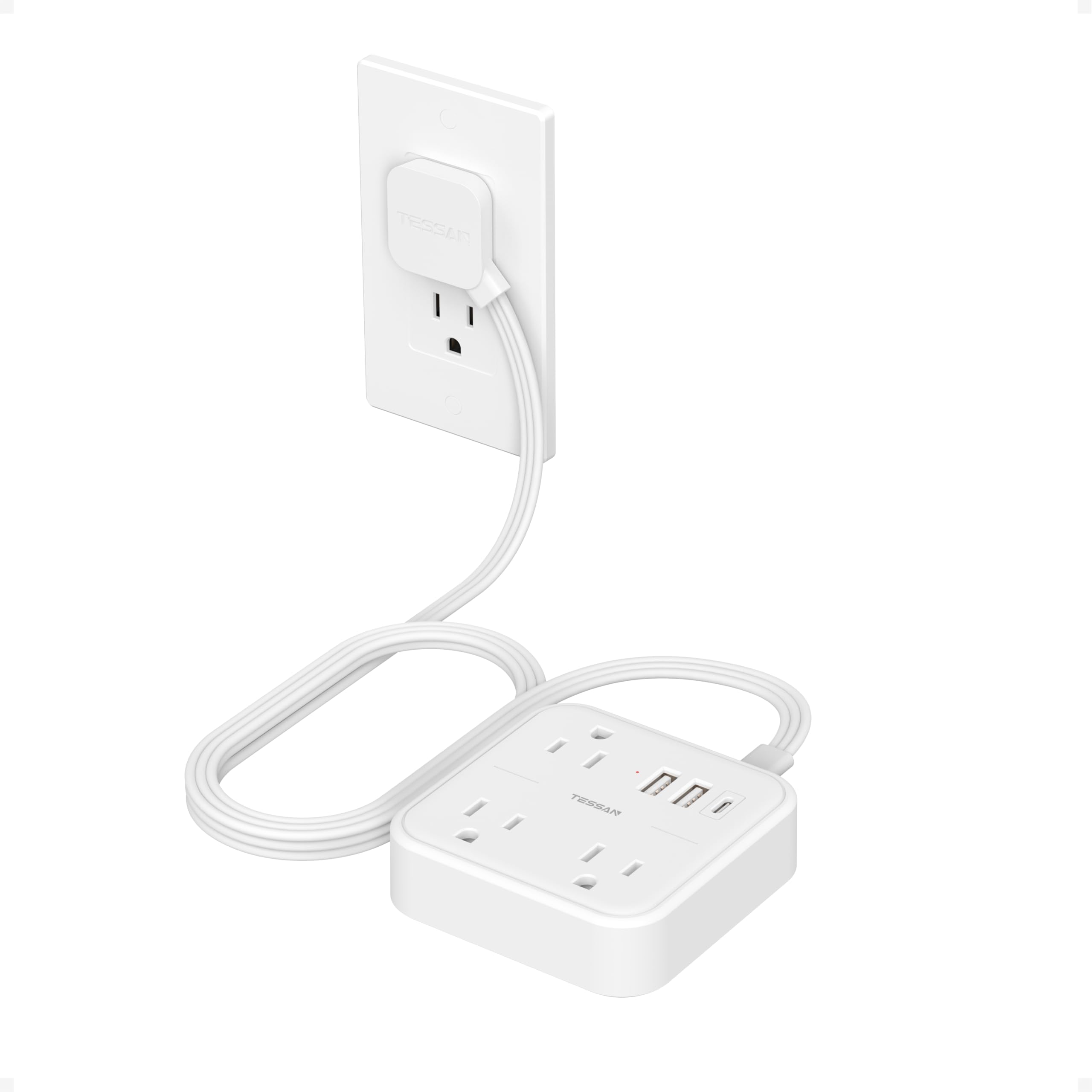 Foto 1 | Cable De Extensión Tessan Con 3 Tomas Usb (1 Usb C) Y 3 Tomas De Corriente Alterna - Venta Internacional.