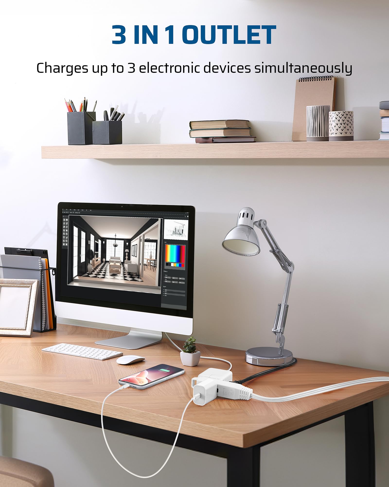 Foto 3 | Cable De Extensión Dewenwils, Enchufe Plano De 15 Pies, 13 A/125 V/1625 W, Blanco - Venta Internacional.