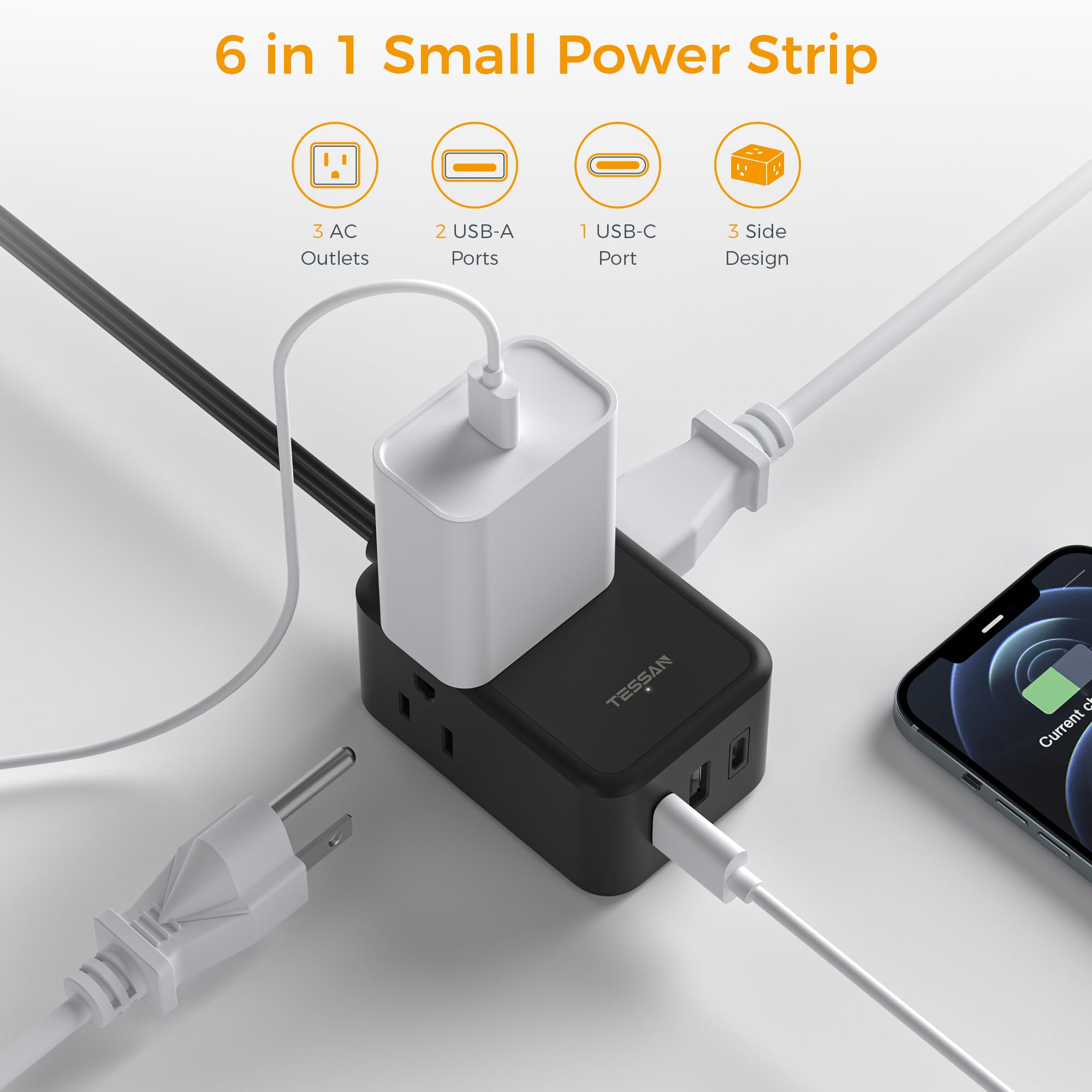 Foto 4 pulgar | Power Strip Tessan Ultra Thin Con 3 Cargadores Usb Y 3 Enchufes - Venta Internacional.