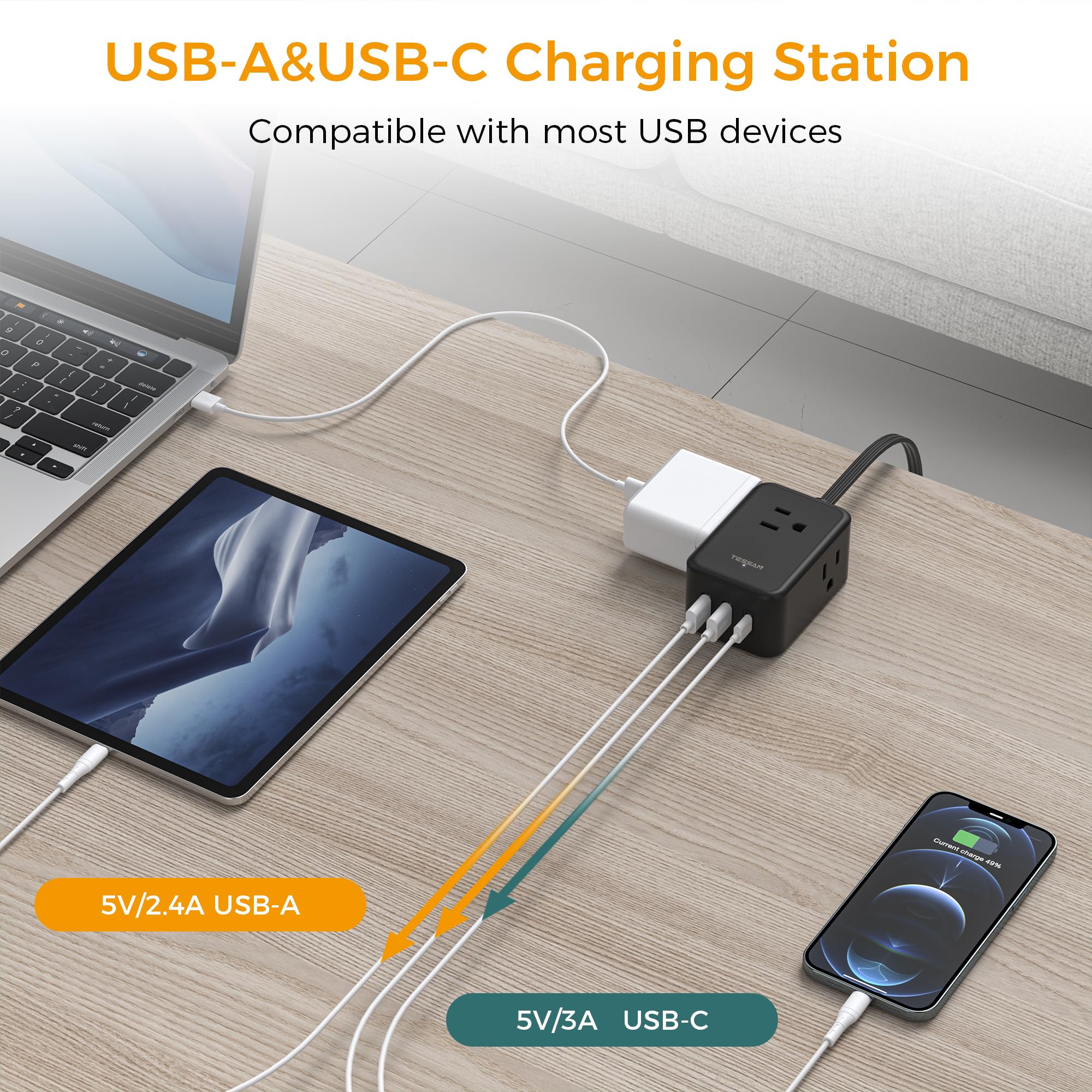 Foto 5 pulgar | Power Strip Tessan Ultra Thin Con 3 Cargadores Usb Y 3 Enchufes - Venta Internacional.