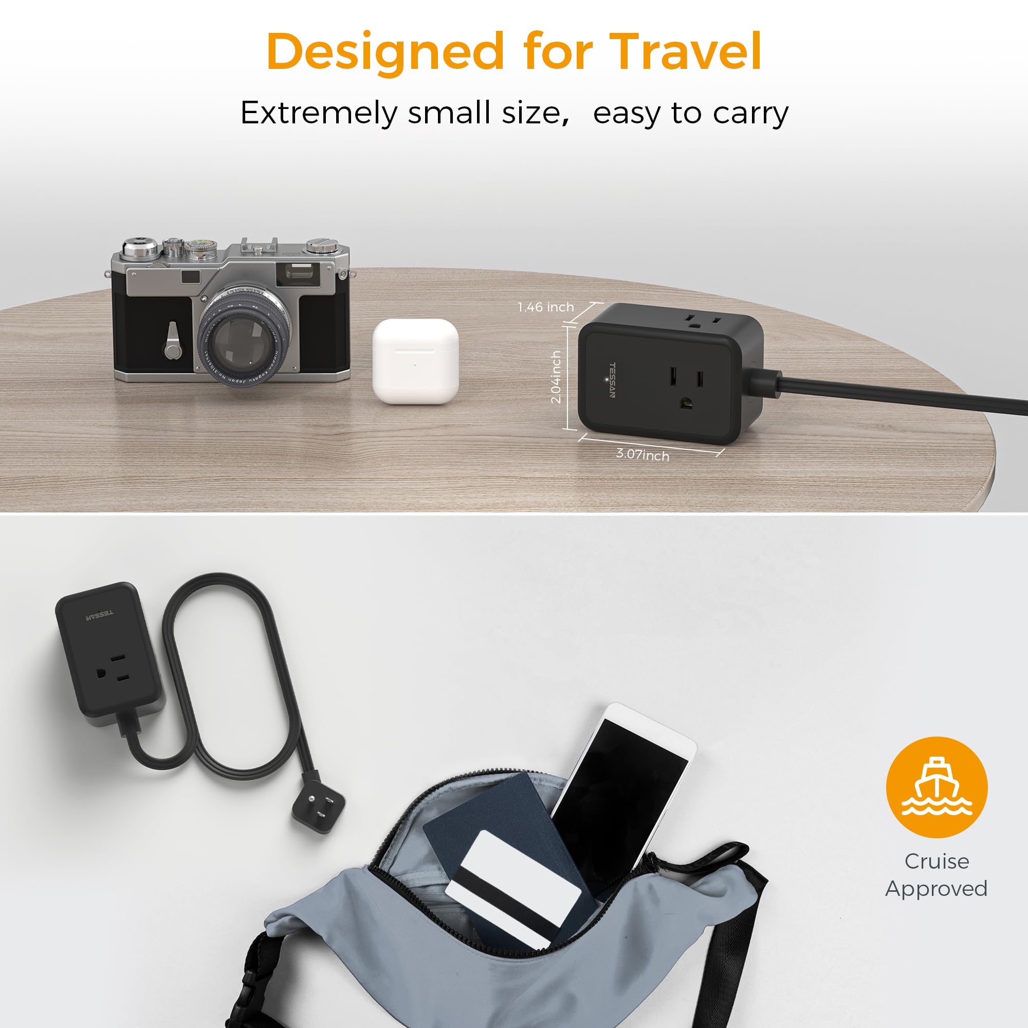 Foto 6 pulgar | Power Strip Tessan Ultra Thin Con 3 Cargadores Usb Y 3 Enchufes - Venta Internacional.
