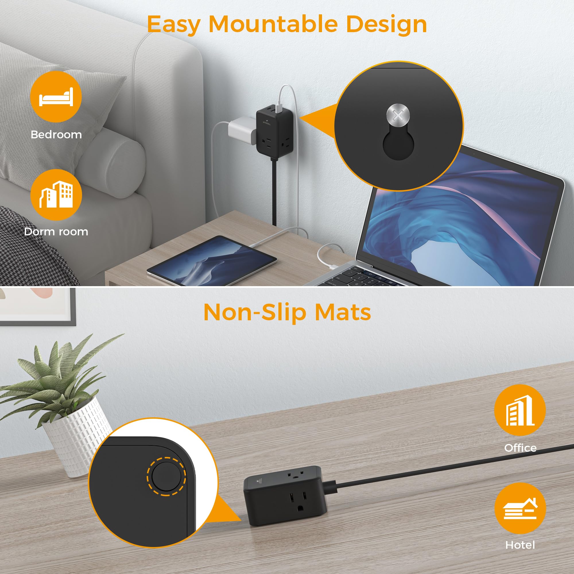 Foto 7 pulgar | Power Strip Tessan Ultra Thin Con 3 Cargadores Usb Y 3 Enchufes - Venta Internacional.