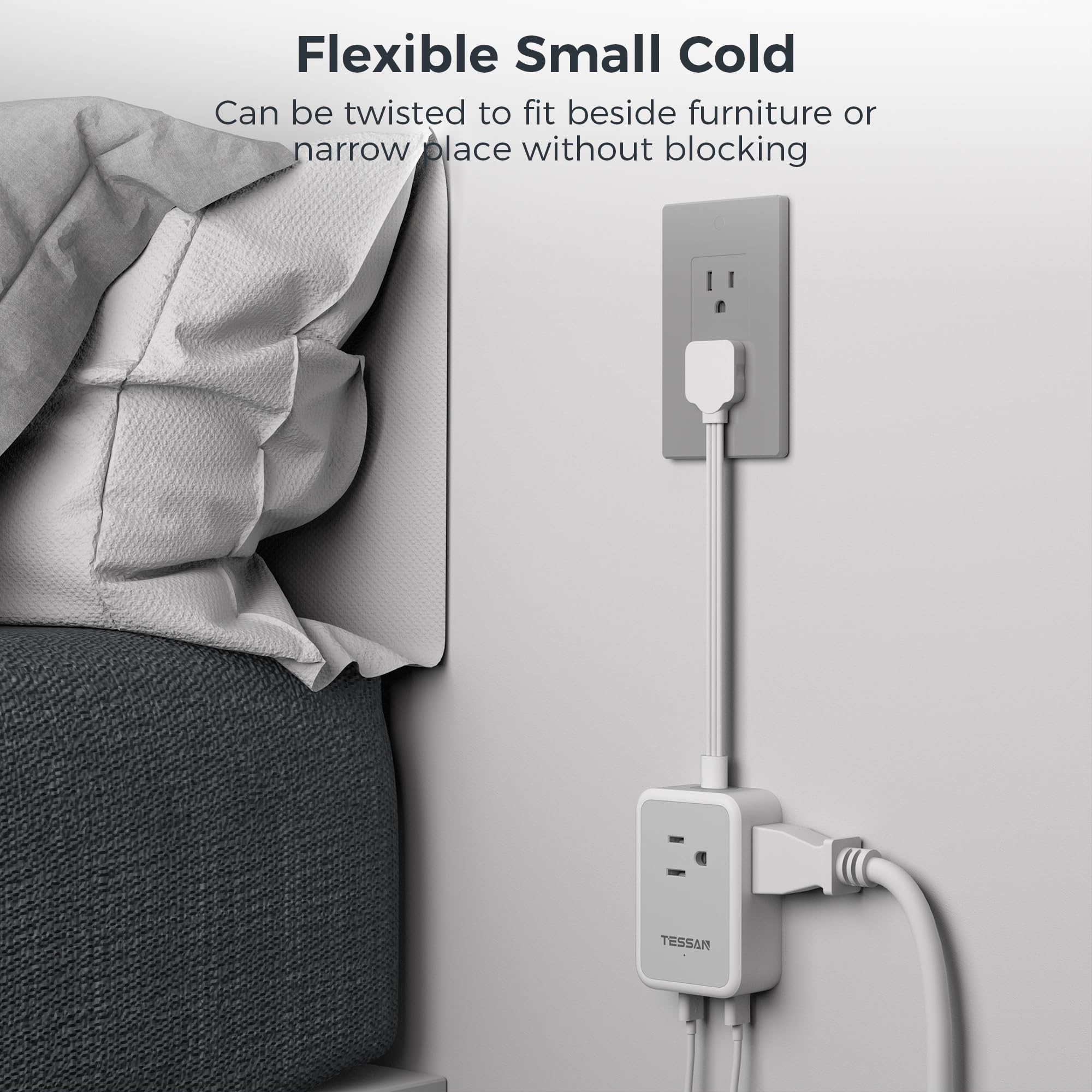 Foto 3 pulgar | Power Strip Tessan Short De 23 Cm Con Extensor De 3 Enchufes Y 3 Usb - Venta Internacional.