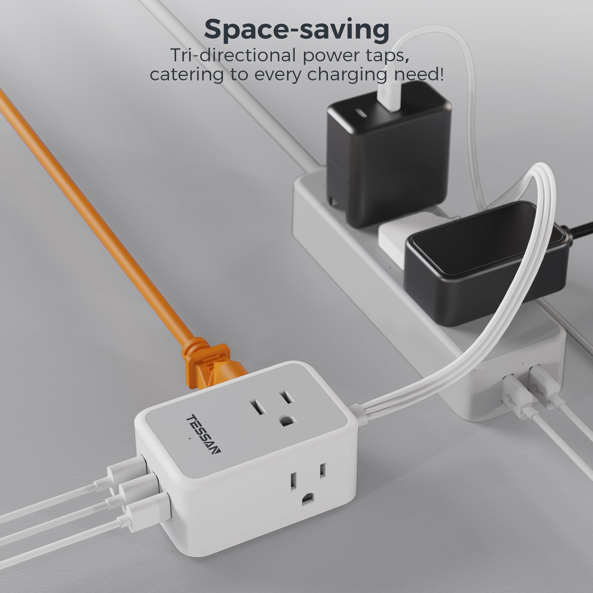 Foto 7 | Power Strip Tessan Short De 23 Cm Con Extensor De 3 Enchufes Y 3 Usb - Venta Internacional.