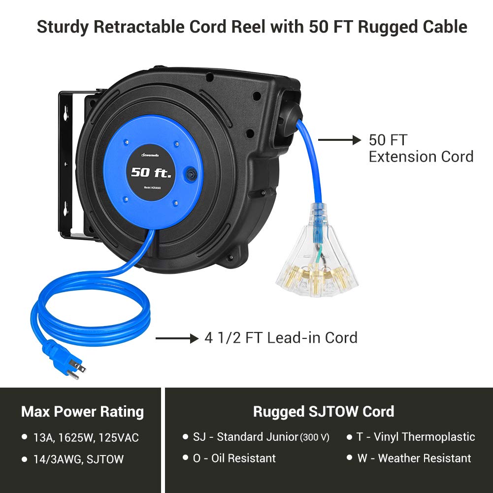 Foto 5 pulgar | Carrete De Cable De Extensión Dewenwils, Retráctil, 50 Pies, 14 Awg/3c Sjtow - Venta Internacional.