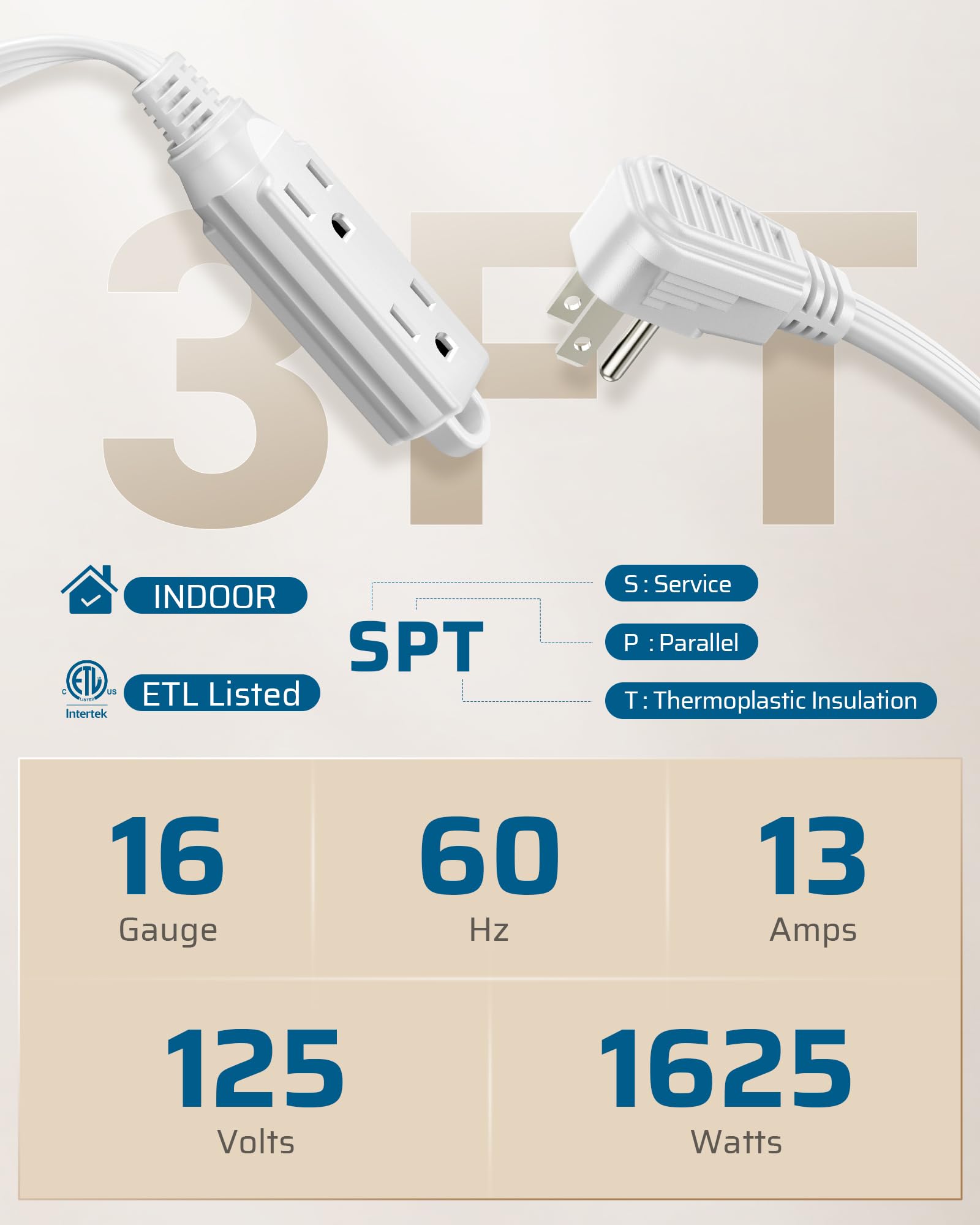 Foto 2 | Cable De Extensión Dewenwils De 3 Salidas, 3 Pies, 16/3 Awg, Blanco, Paquete De 2 - Venta Internacional.