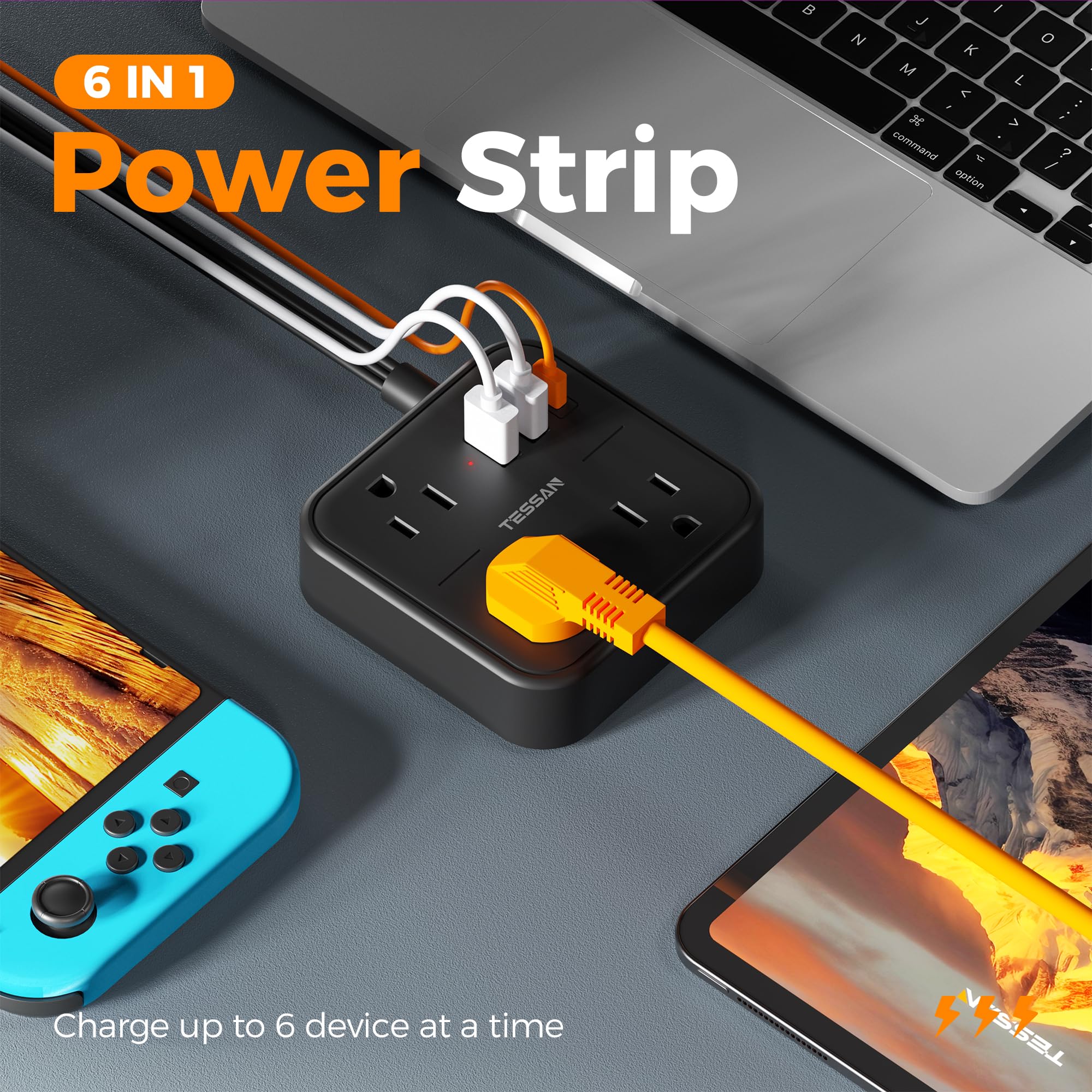 Foto 2 | Regleta De Alimentación Con Protector Contra Sobretensiones Tessan Con Puertos Usb Y 3 Enchufes - Venta Internacional.