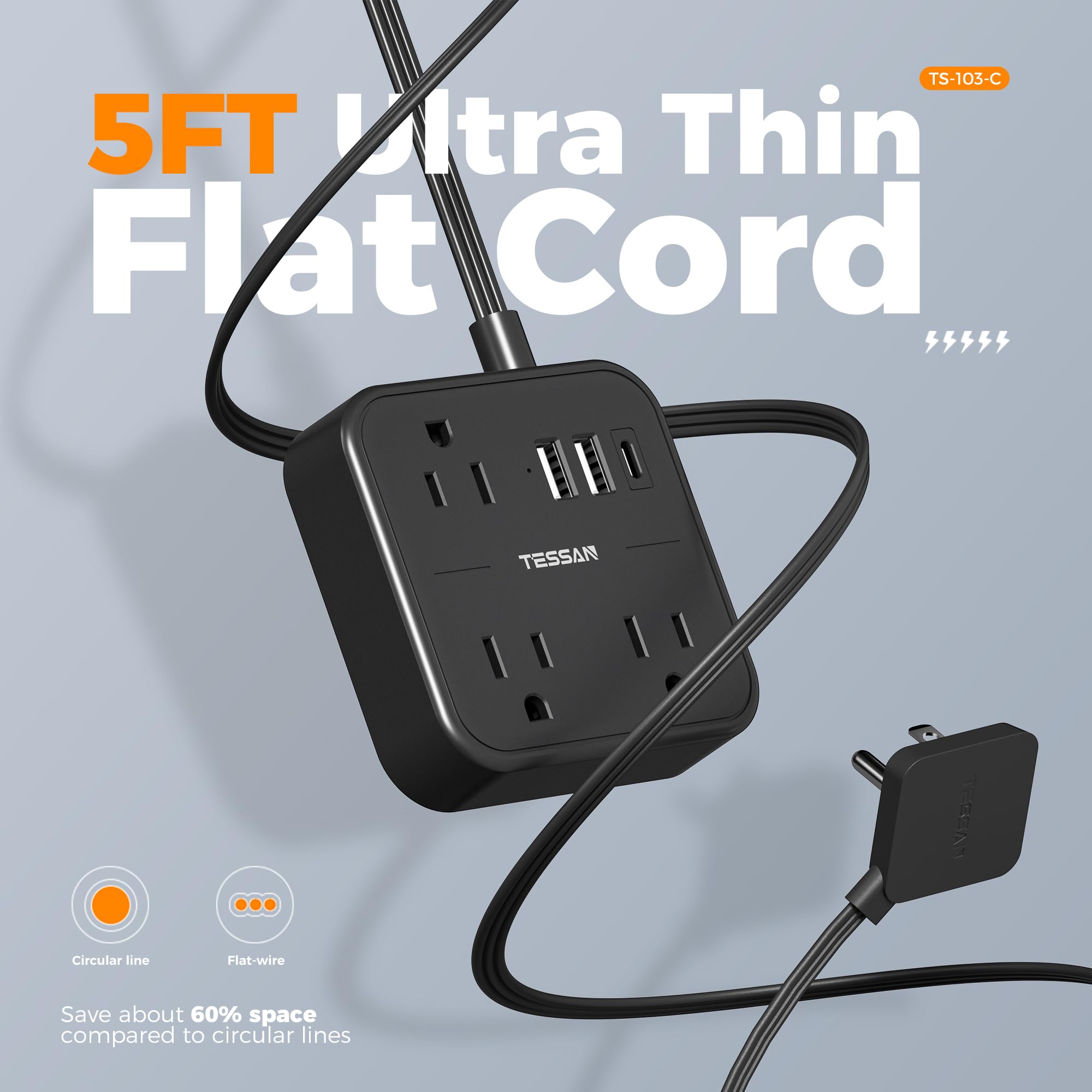 Foto 3 | Regleta De Alimentación Con Protector Contra Sobretensiones Tessan Con Puertos Usb Y 3 Enchufes - Venta Internacional.