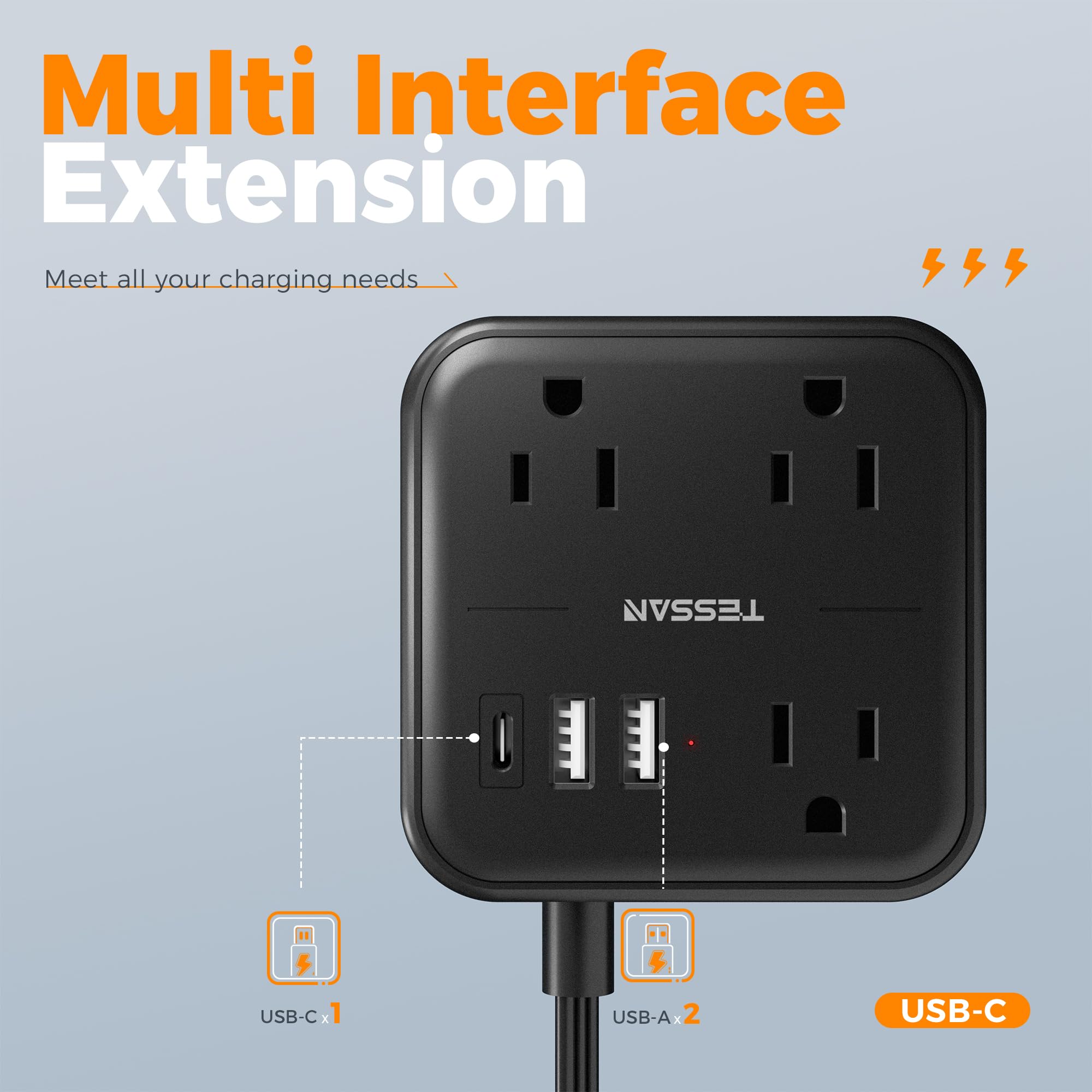 Foto 5 pulgar | Regleta De Alimentación Con Protector Contra Sobretensiones Tessan Con Puertos Usb Y 3 Enchufes - Venta Internacional.