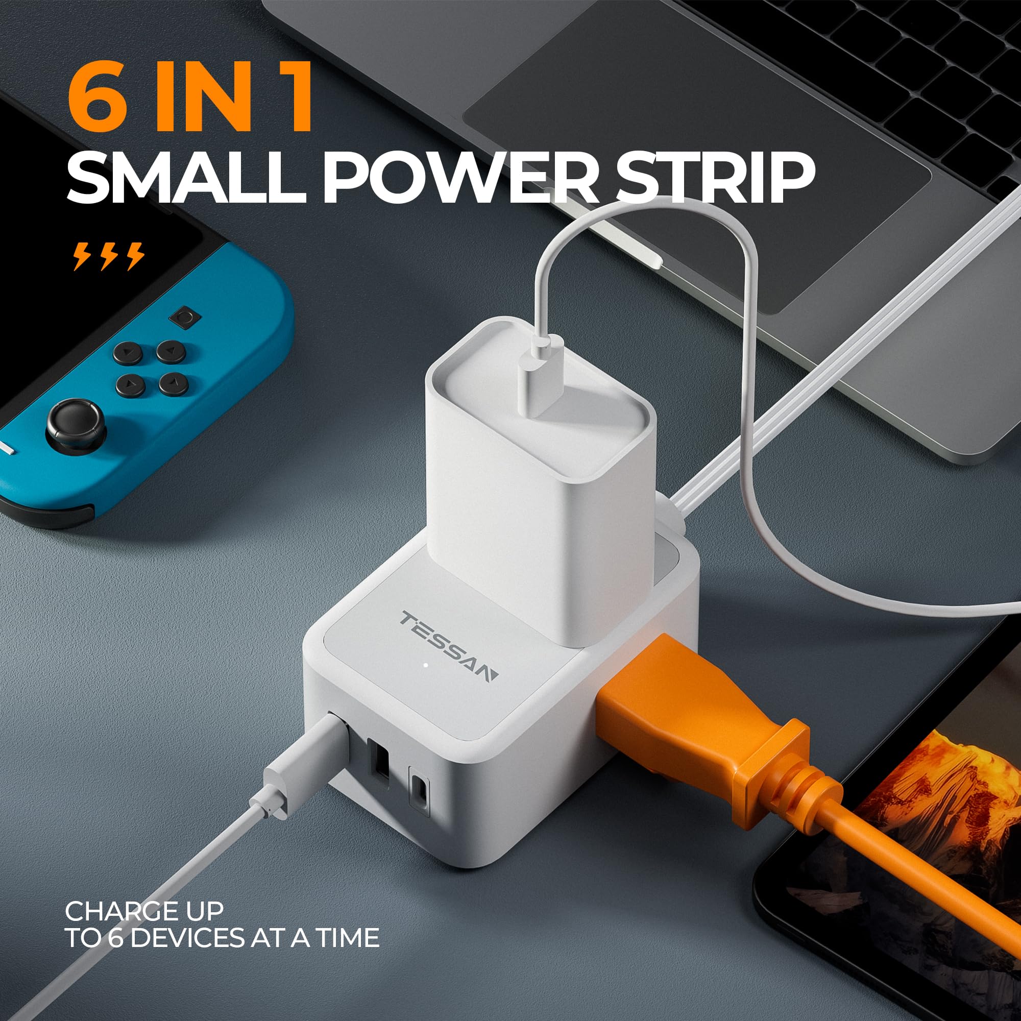 Foto 2 | Cable De Extensión Tessan Short Flat Con 3 Puertos Usb Y 3 Salidas - Venta Internacional.