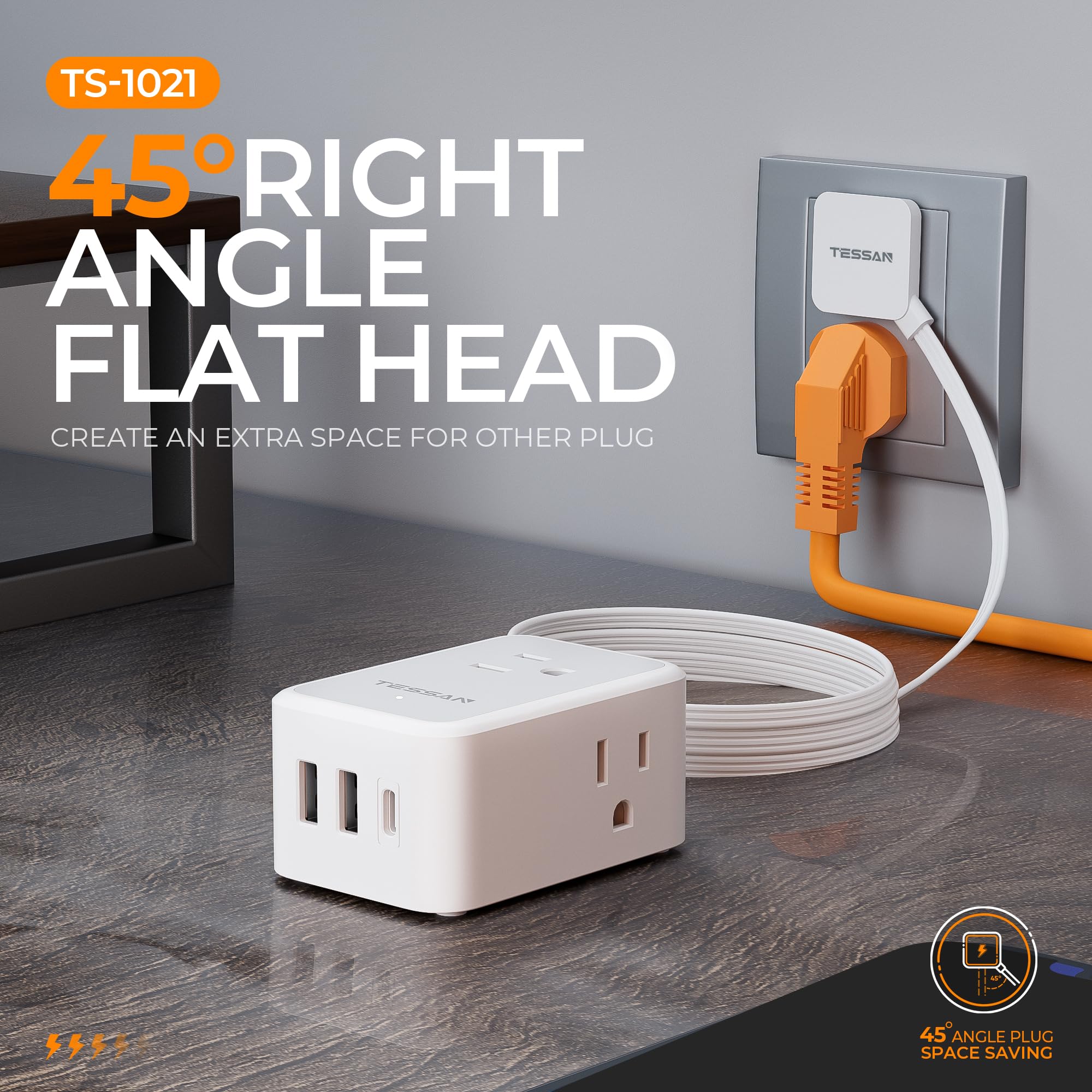 Foto 8 pulgar | Cable De Extensión Tessan Short Flat Con 3 Puertos Usb Y 3 Salidas - Venta Internacional.