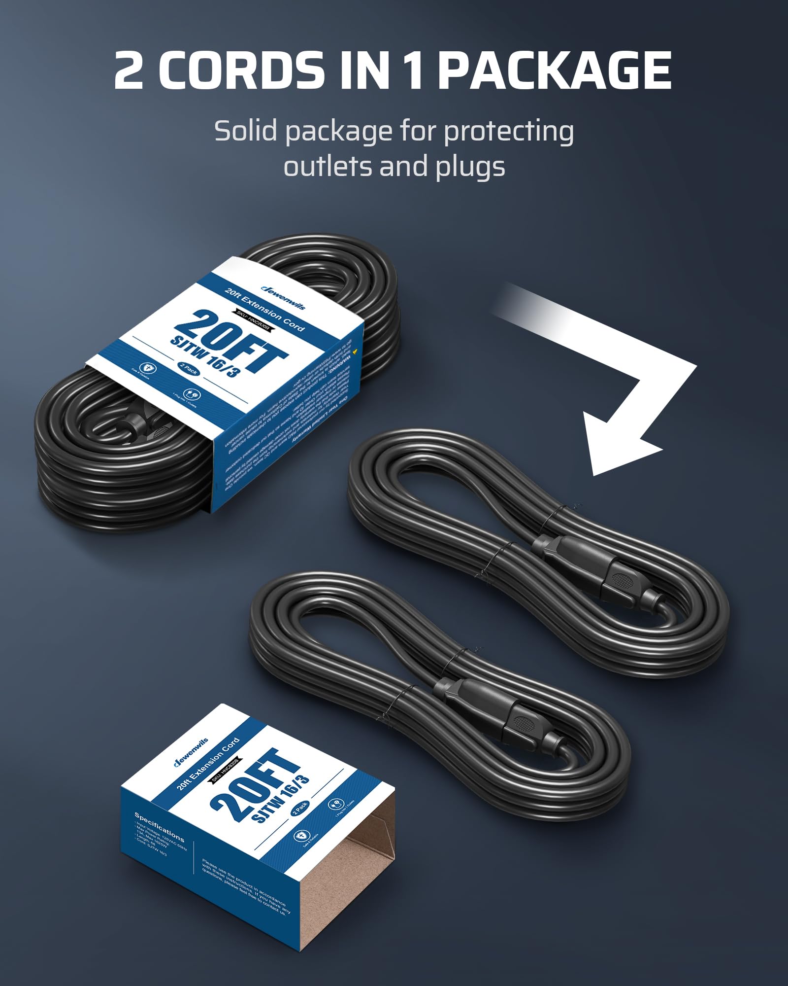 Foto 4 | Cable De Extensión Dewenwils Outdoor, 20 Pies, 3 Puntas, Impermeable, Paquete De 2 - Venta Internacional.