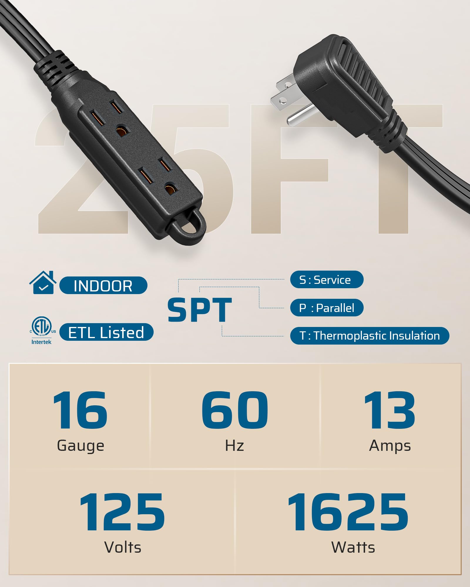 Foto 3 pulgar | Cable De Extensión Dewenwils De 25 Pies 16/3 Awg Con Regleta De Alimentación De 3 Salidas - Venta Internacional.
