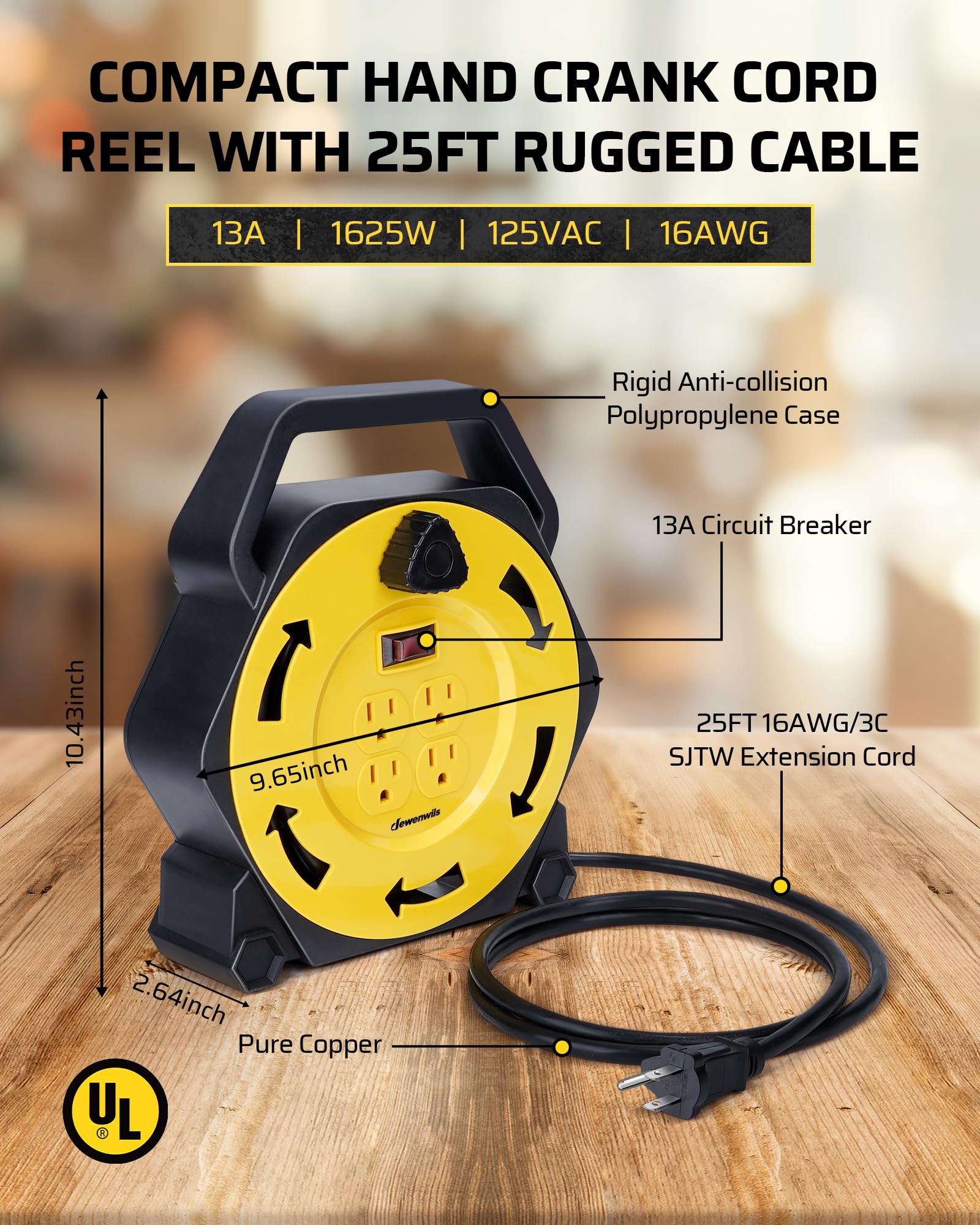 Foto 4 pulgar | Carrete De Cable De Extensión Dewenwils De 25 Pies Con 4 Salidas De 13 A, Certificado Ul - Venta Internacional.