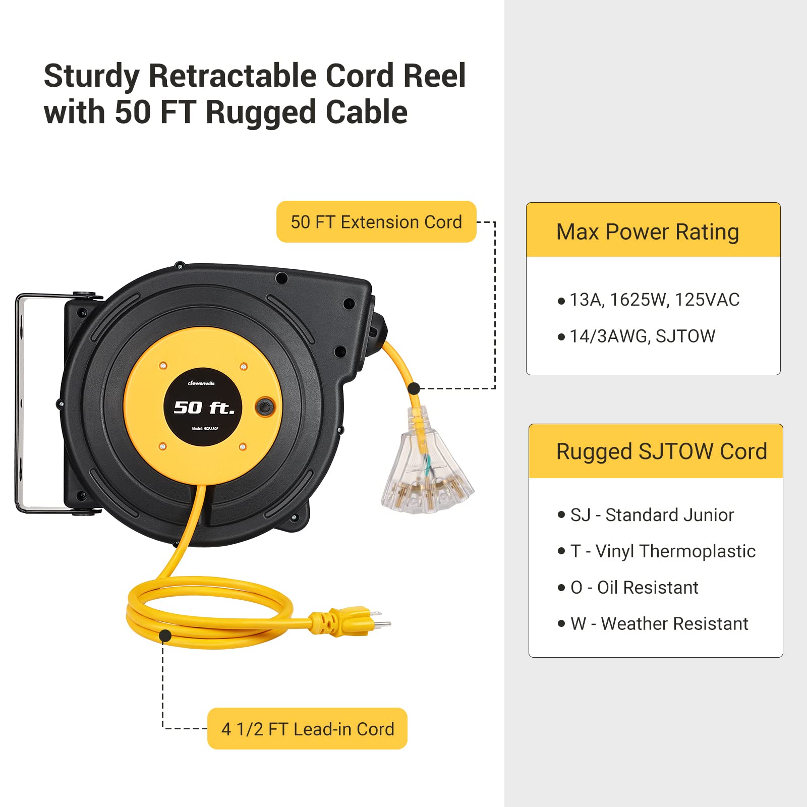 Foto 5 pulgar | Carrete De Cable De Extensión Dewenwils De 50 Pies Con 3 Salidas De 13 A, Certificado Ul - Venta Internacional.
