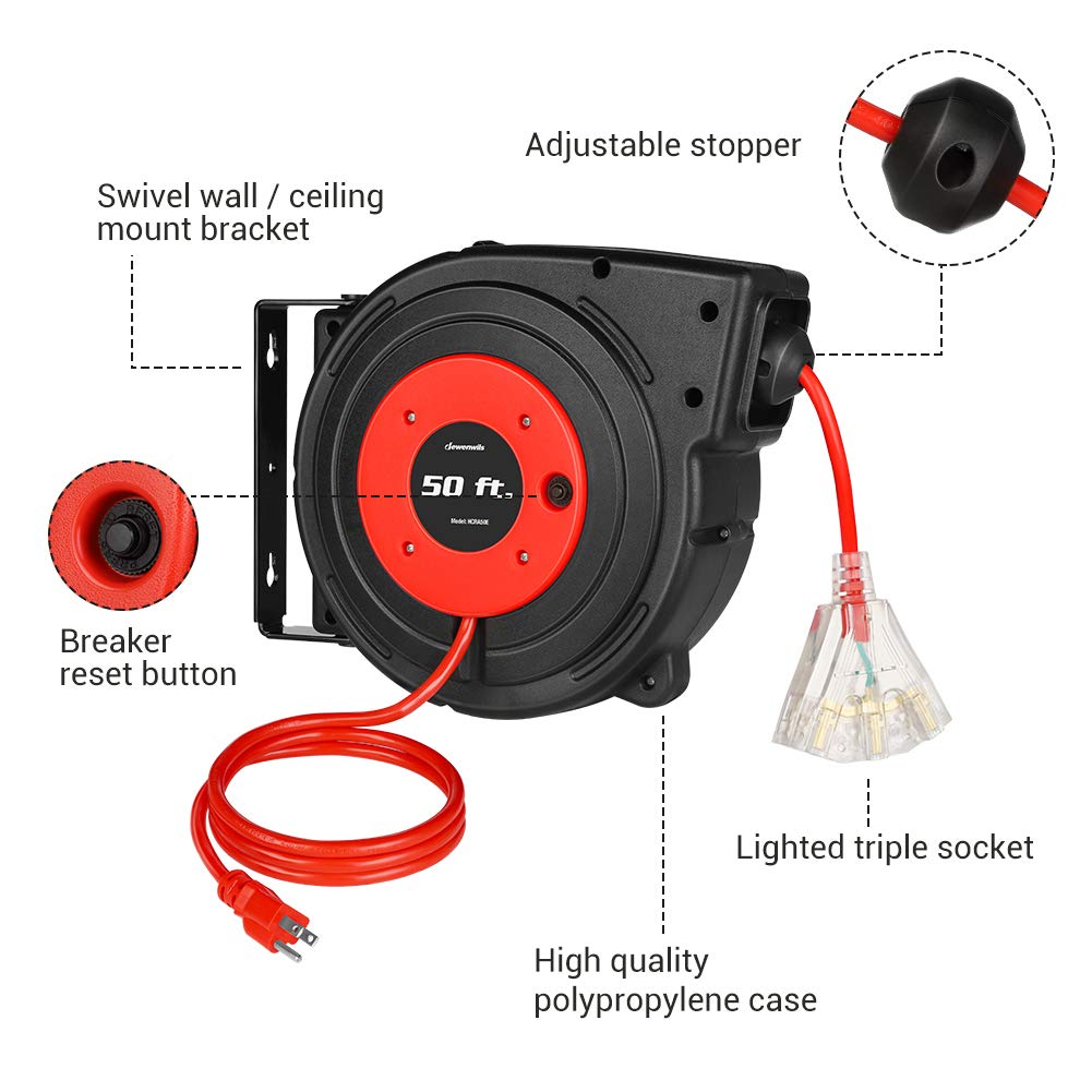 Foto 5 | Bobina De Cable De Extensión Dewenwils, 50 Pies, 14 Awg/3c, Sjtow, 13 A, Con Certificación Ul - Venta Internacional.