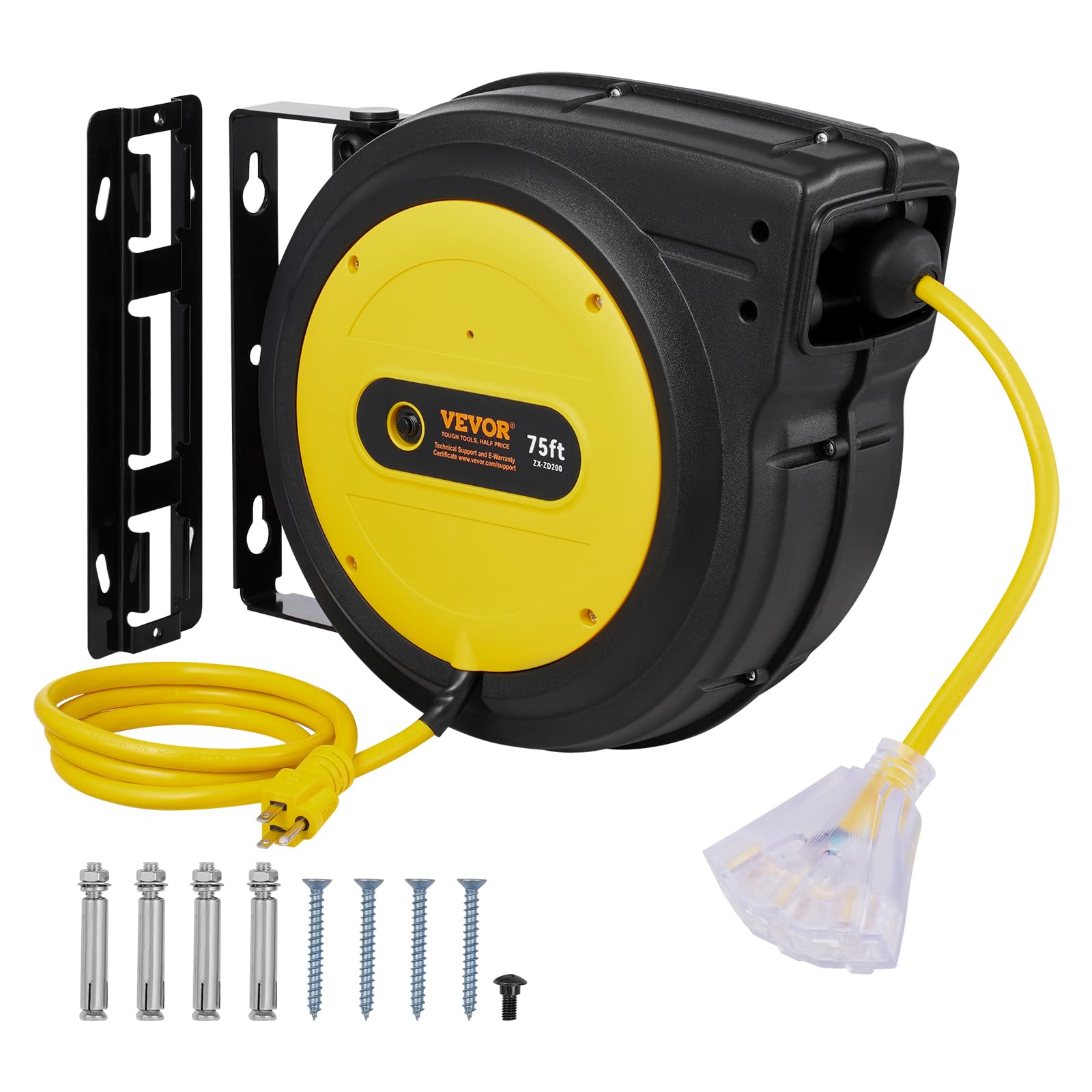 Carrete Retráctil De Cable De Extensión Vevor 75 Pies 14 Awg/3c Sjtow - Venta Internacional.
