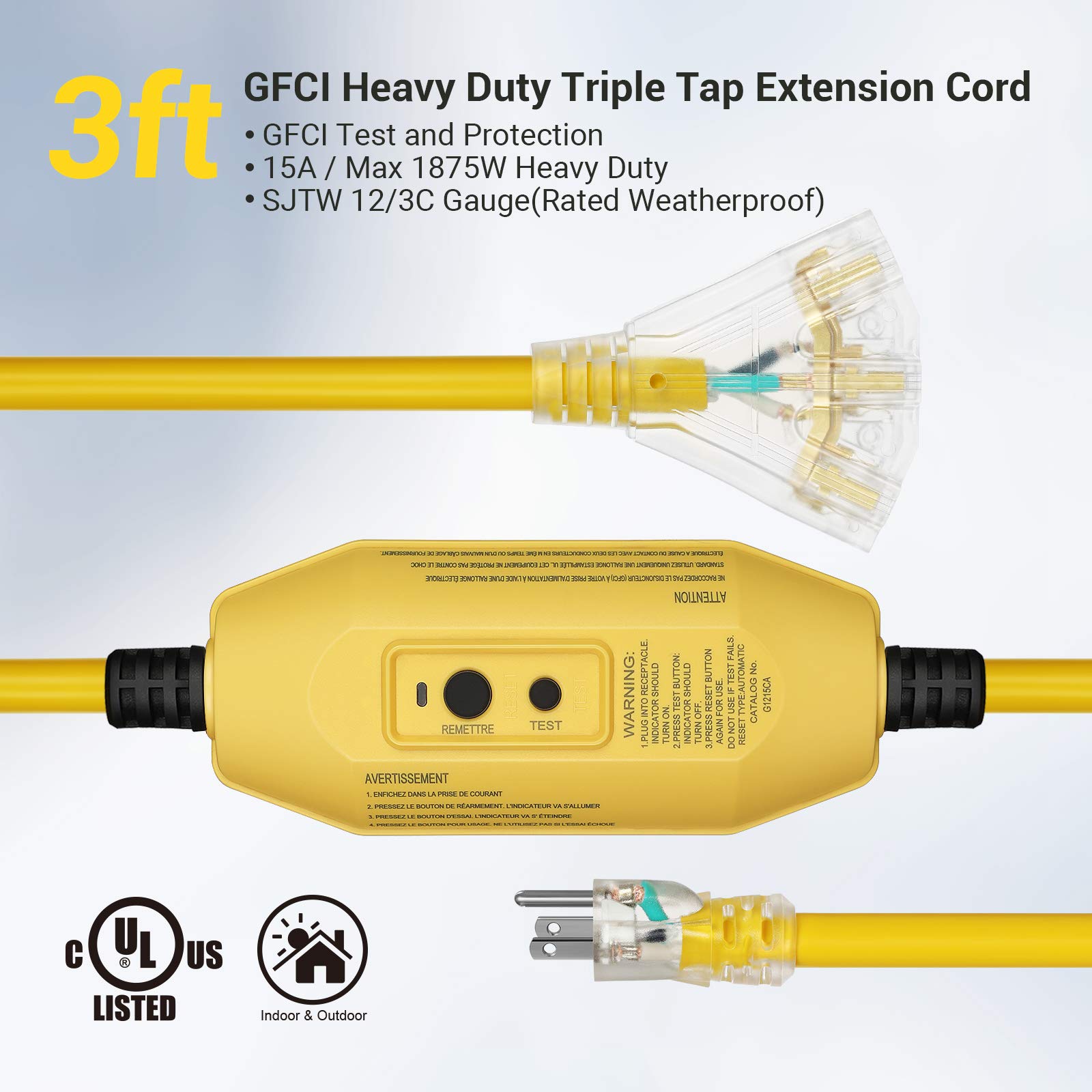 Foto 3 pulgar | Cable De Extensión Dewenwils Automático Gfci De 1 M, Calibre 12/3, Para Exteriores - Venta Internacional.