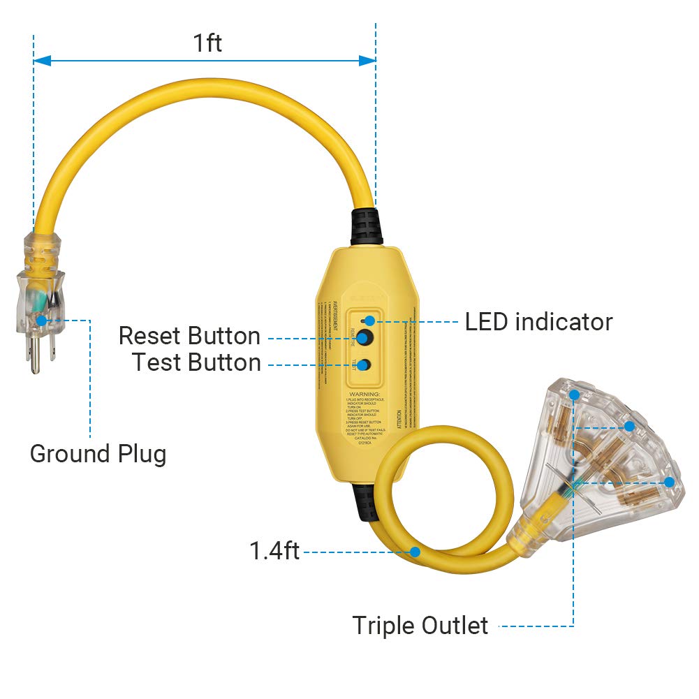 Foto 8 pulgar | Cable De Extensión Dewenwils Automático Gfci De 1 M, Calibre 12/3, Para Exteriores - Venta Internacional.