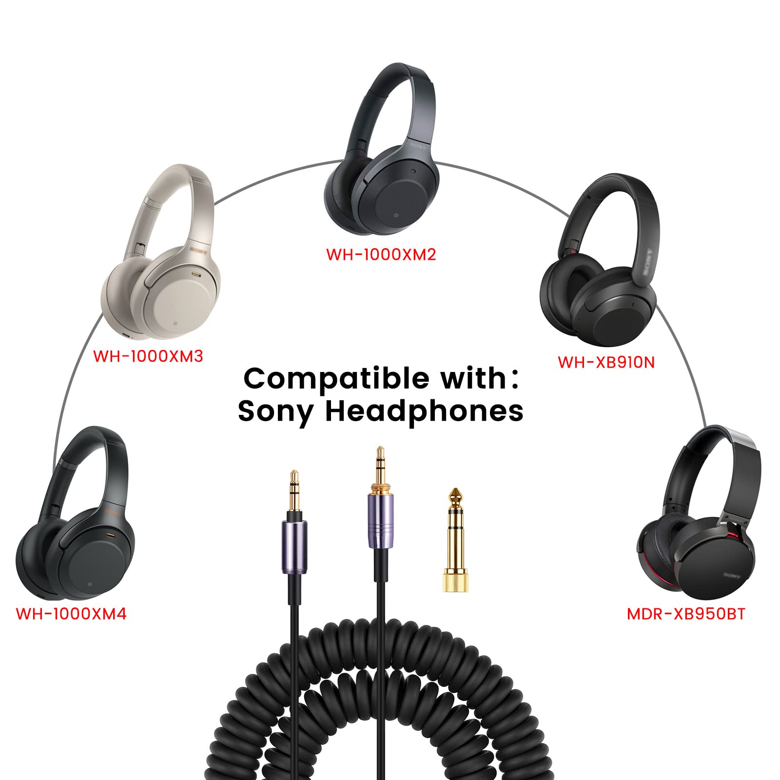 Foto 2 | Cable De Audio En Espiral De Repuesto Wh-1000xm3 Para Sony Wh-1000xm4 - Venta Internacional.