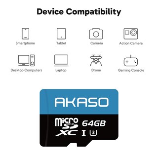 Foto 5 | Tarjeta De Memoria Akaso Microsdxc U3 De 64 Gb Con Adaptador - 100 Mb/s - Venta Internacional.