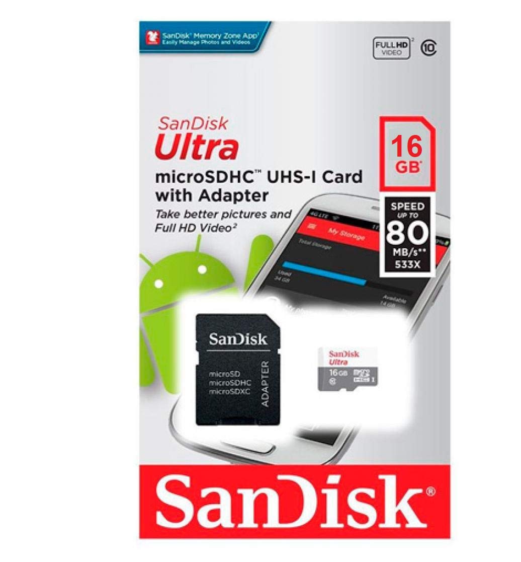Foto 2 pulgar | Tarjeta Microsdhc Sandisk Ultra 16 Gb 80 Mb/s Con Adaptador - Venta Internacional.