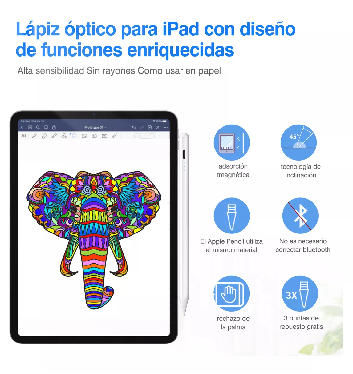 Foto 4 pulgar | Lápiz Ipad Lápiz Óptico Stylus Carga Rápida Con Magnética, Blanco