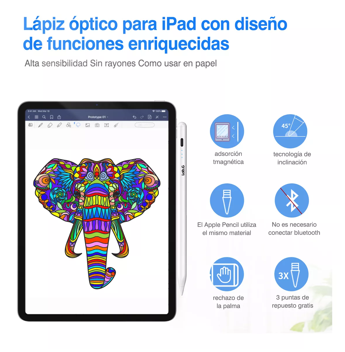 Foto 4 pulgar | Lápiz Óptico Carga Rápida Con Magnética, Blanco