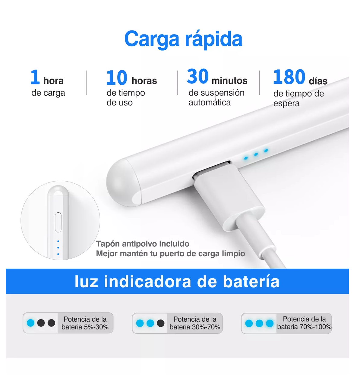 Foto 6 pulgar | Lápiz Óptico Carga Rápida Con Magnética, Blanco