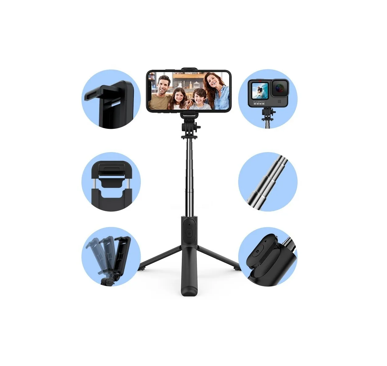 Foto 3 pulgar | Palo Selfies Trípode  Bluetooth Selfie Stick Remoto Eo Safe Imports Esi- 998 Color Negro