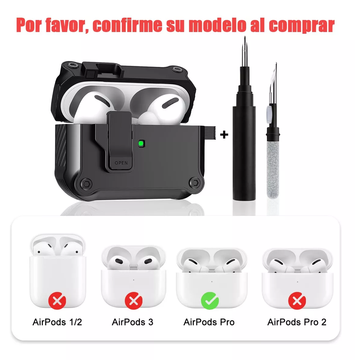 Foto 4 pulgar | Fundas Protectora Para Airpods 1 2 3/pro 2 Case + Limpiador, Negro