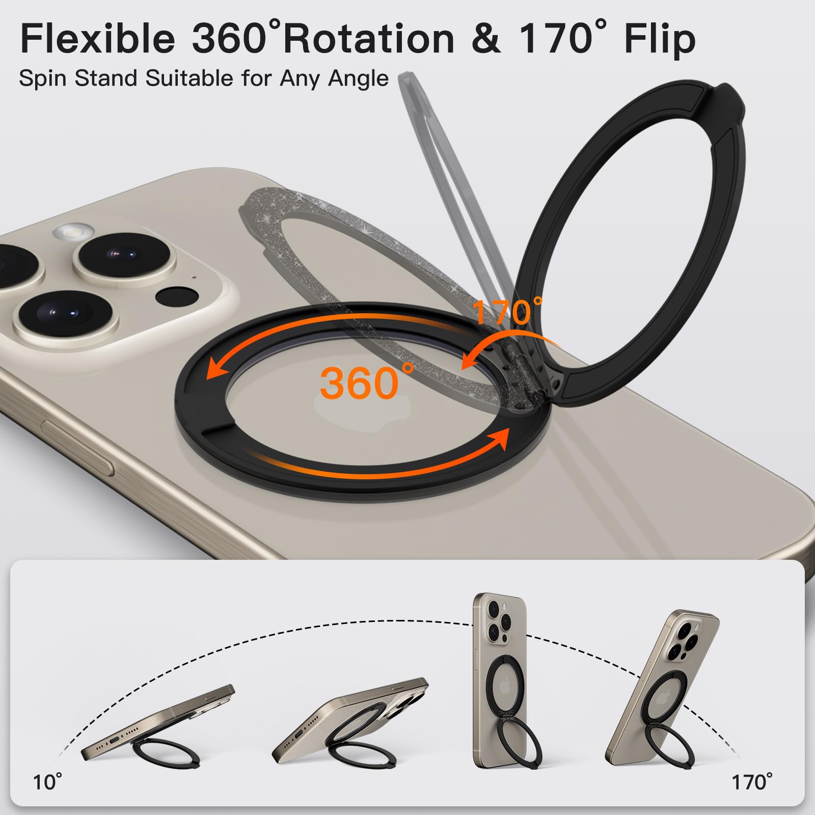 Foto 4 pulgar | Soporte para Teléfono Coolqo 360 Spin Cell Grip Ring Magnético Negro - Venta Internacional