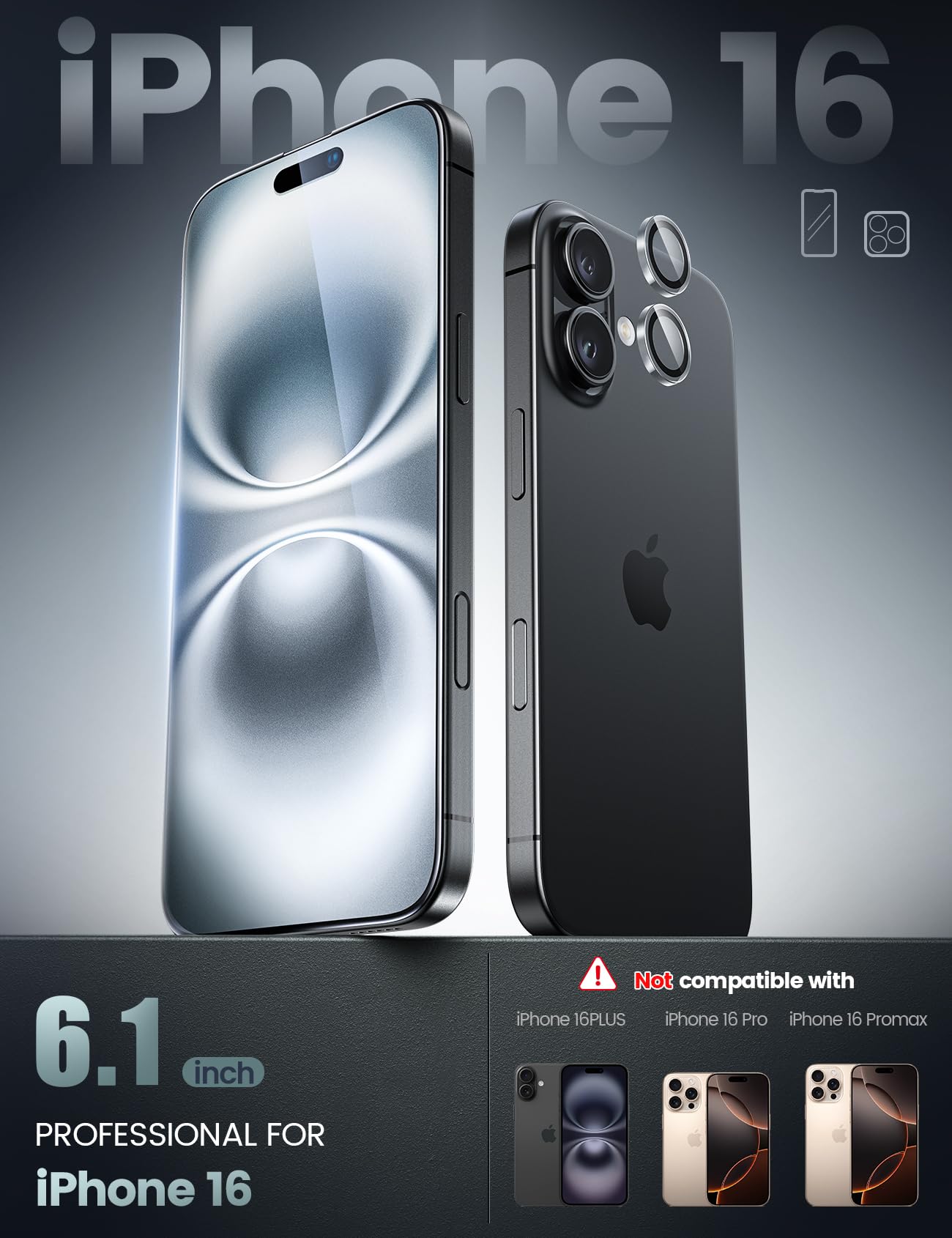Foto 2 | Protector De Pantalla Lamicall 2+2 Para Iphone 16 Con Lente De Cámara 2 - Venta Internacional.