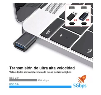 Foto 3 | Daptador Xtellar Otg Usb Tipo C A Usb 3.0 5gbps 6 Piezas Color Negro