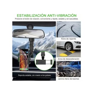 Foto 2 | Soporte para Teléfono con Espejo Retrovisor 360º Multiuso Belug color Negro con Verde