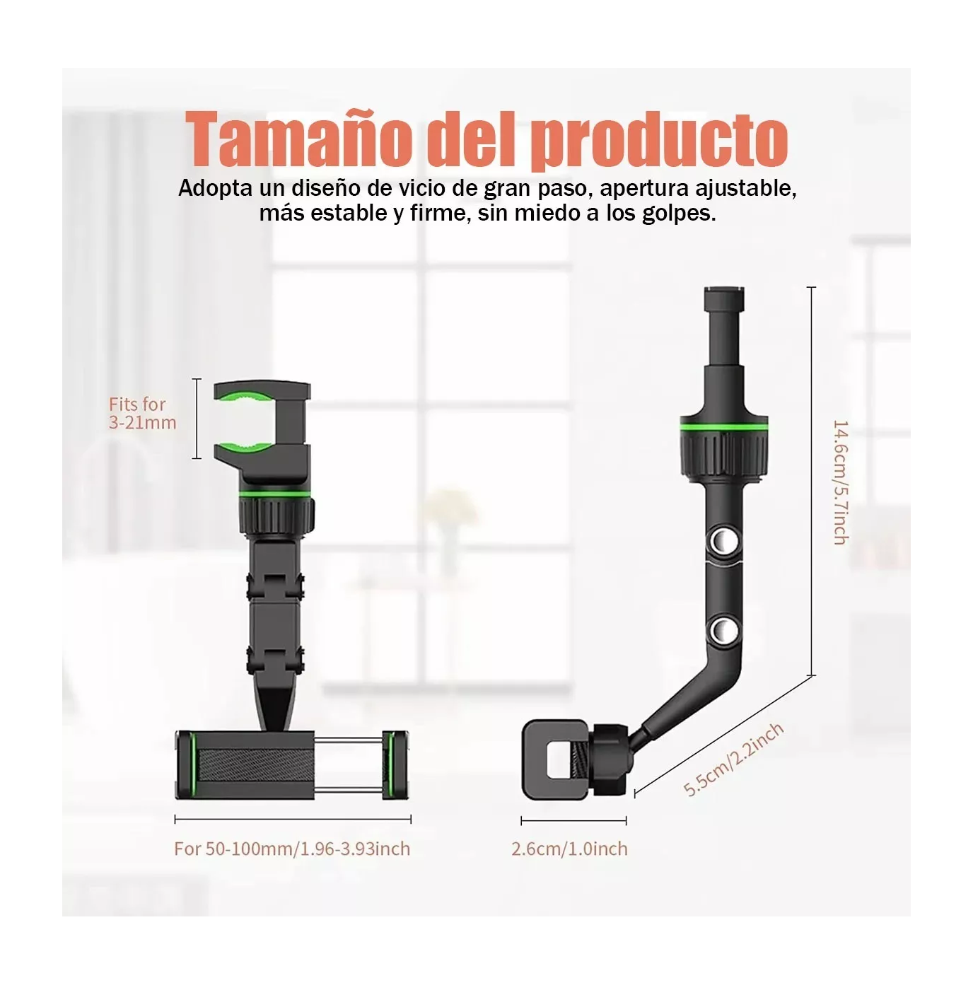 Foto 3 | Soporte para Teléfono con Espejo Retrovisor 360º Multiuso Belug color Negro con Verde