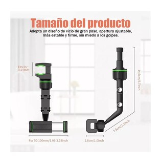 Foto 3 | Soporte para Teléfono con Espejo Retrovisor 360º Multiuso Belug color Negro con Verde