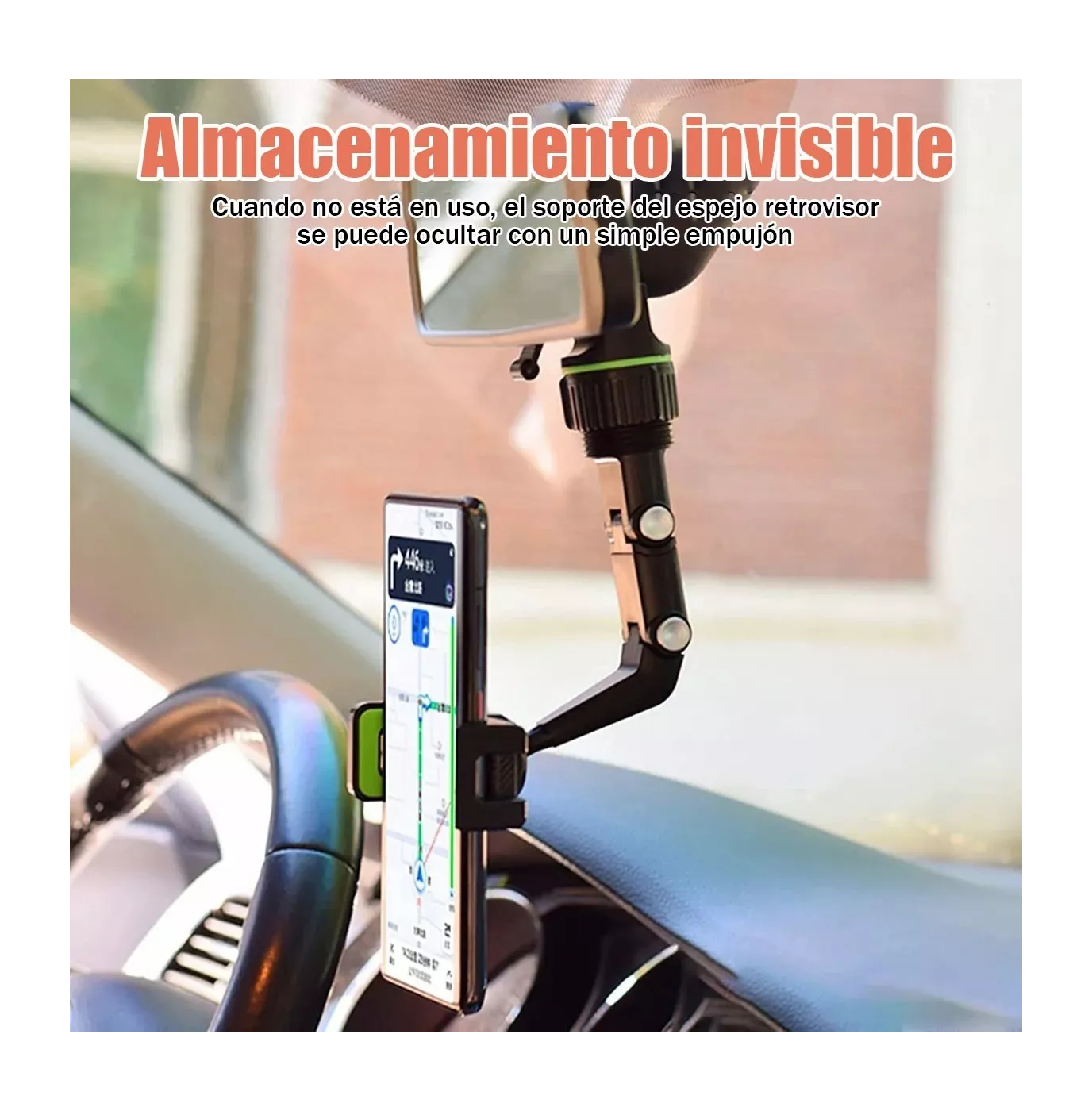 Foto 5 pulgar | Soporte para Teléfono con Espejo Retrovisor 360º Multiuso Belug color Negro con Verde