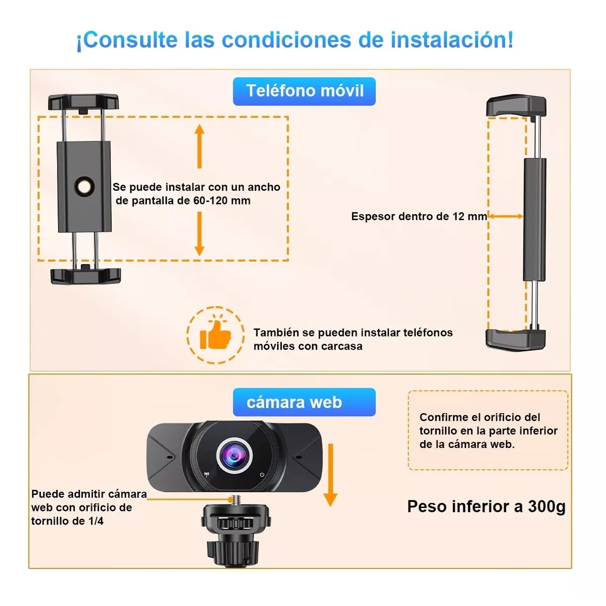 Foto 3 pulgar | Soporte Para Teléfono Ajustable, Soporte Para Cámara Web Eo Safe Imports Esi-10269 Negro