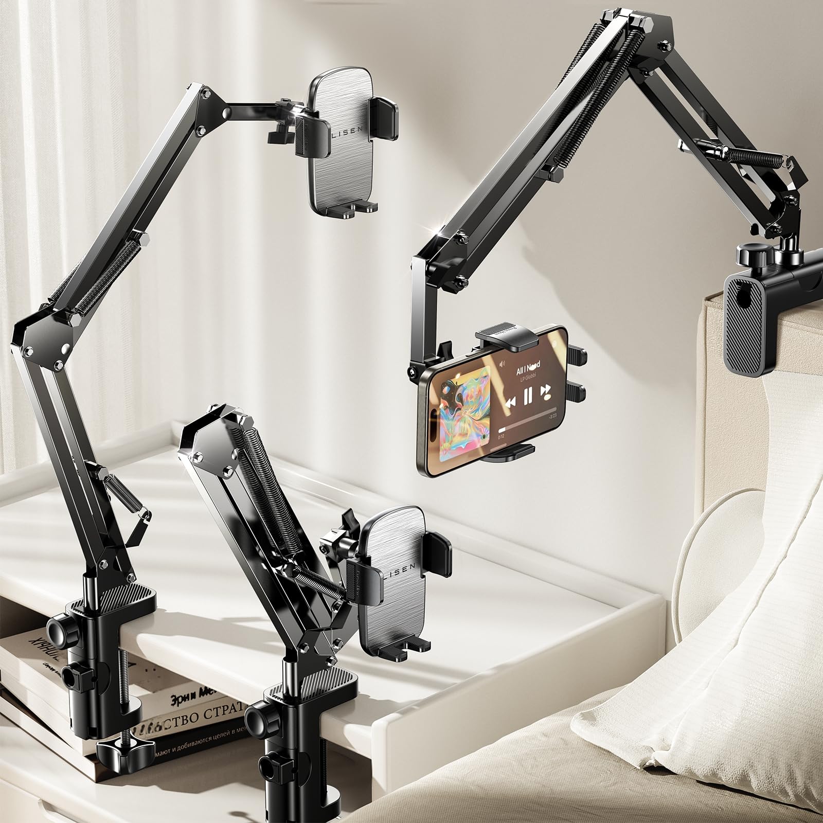 Soporte Para Teléfono Lisen, Cuello De Cisne, Para Cama Y Escritorio Iphone 15, Plateado - Venta Internacional.