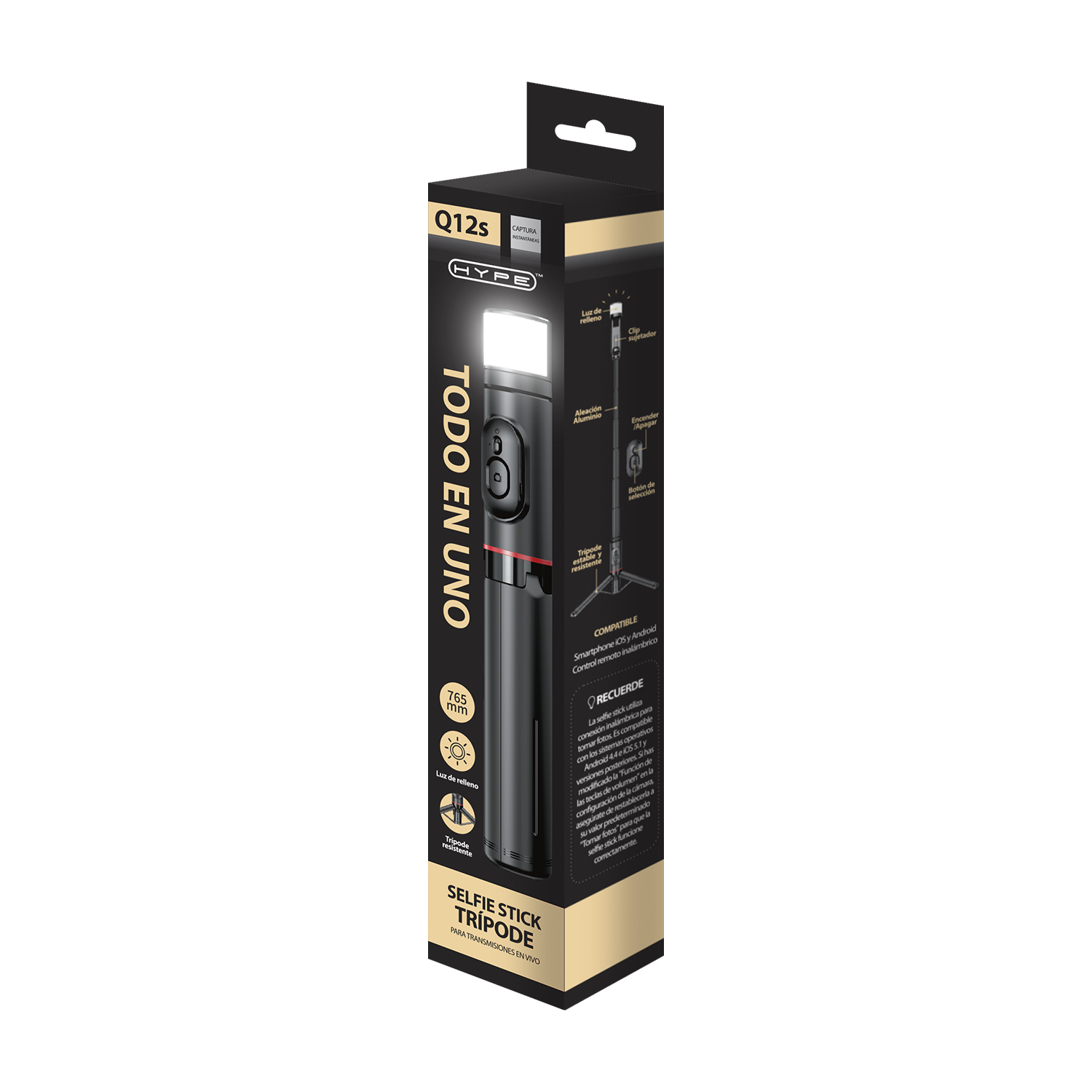 Foto 7 pulgar | Hype Q12s Selfie Stick Negro