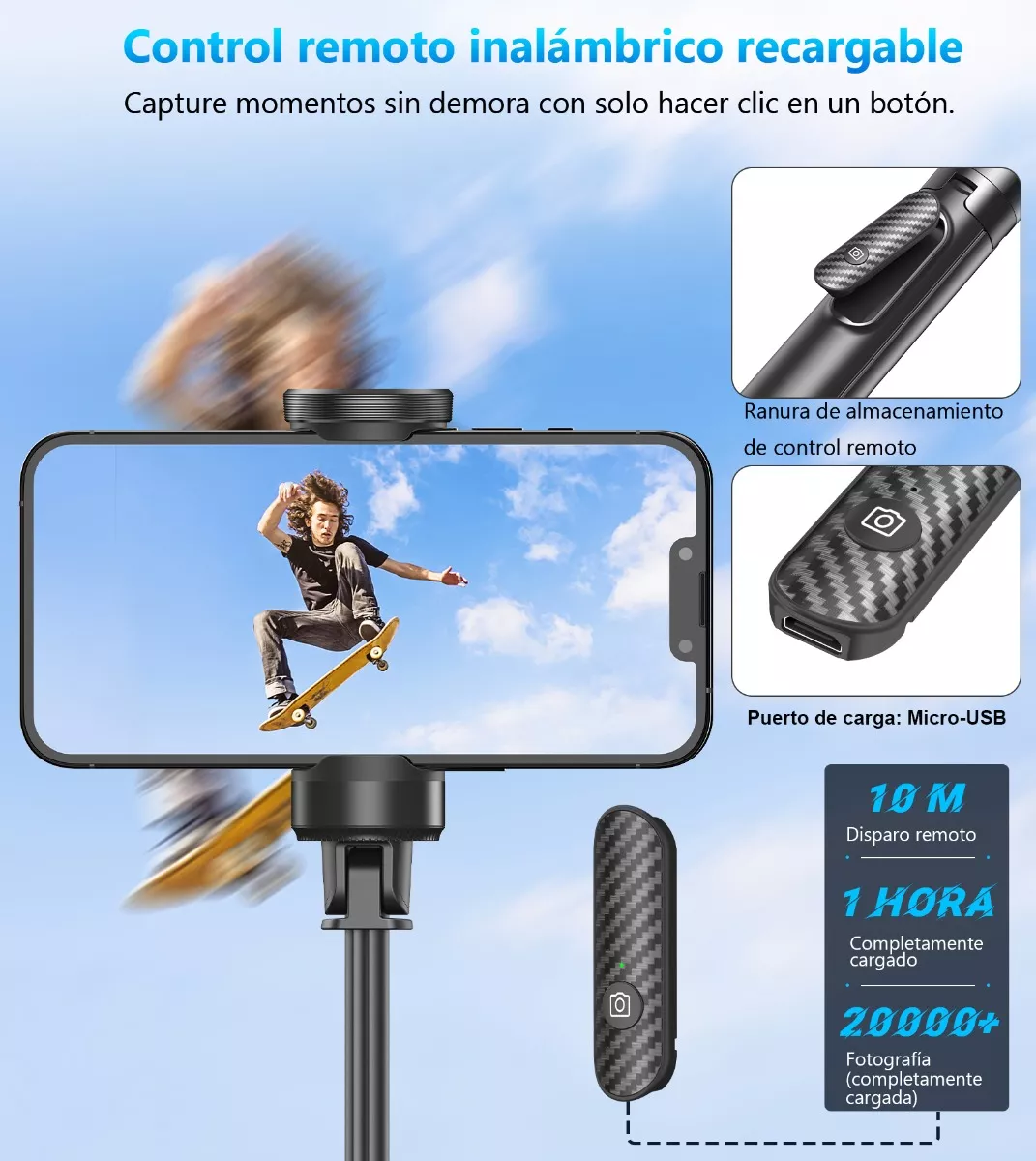 Foto 5 pulgar | 60in Selfie Stick Soporte Portátil Trípode Para Celular Móvil Negro